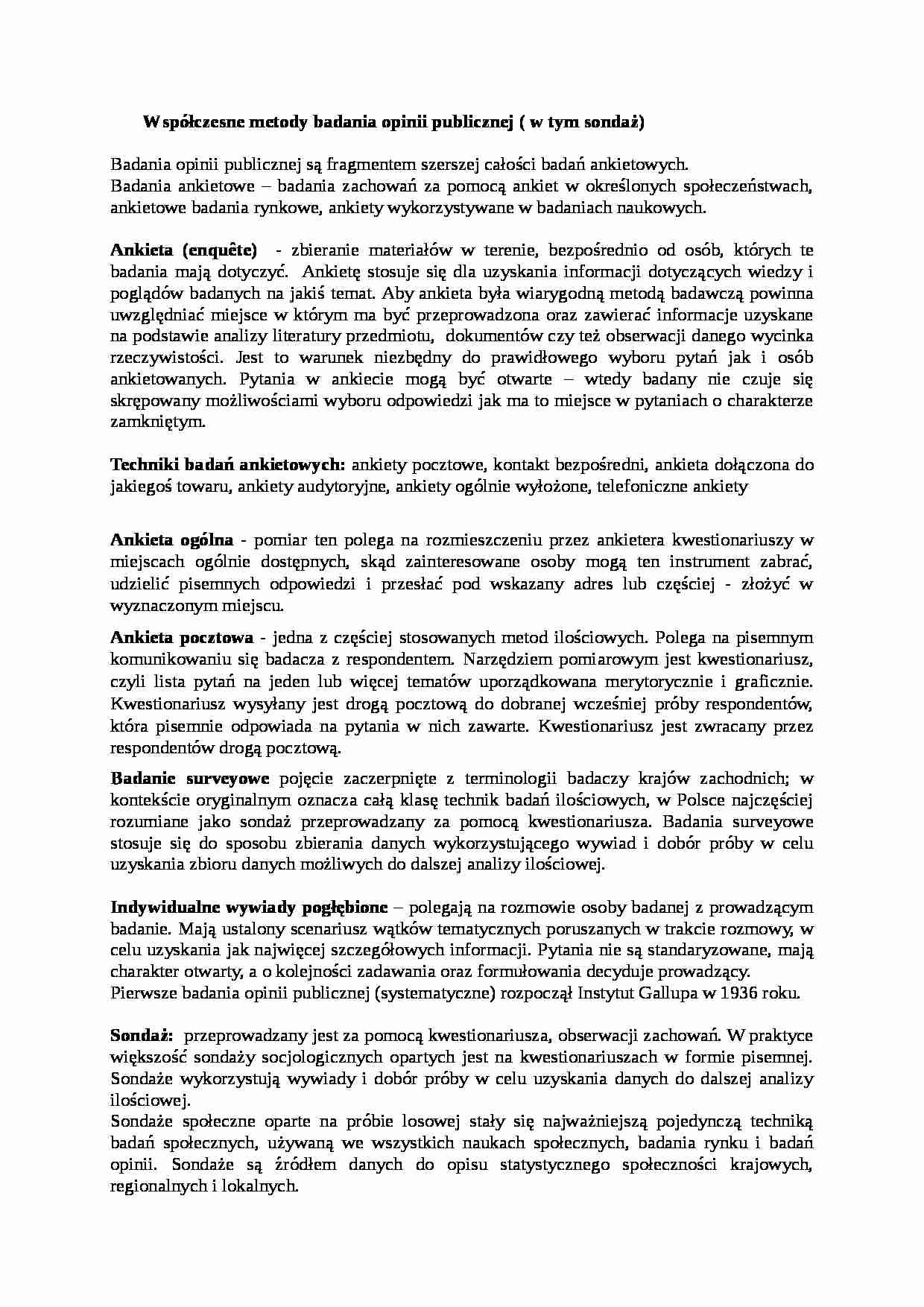 Współczesne metody badania opinii publicznej-opracowanie - strona 1