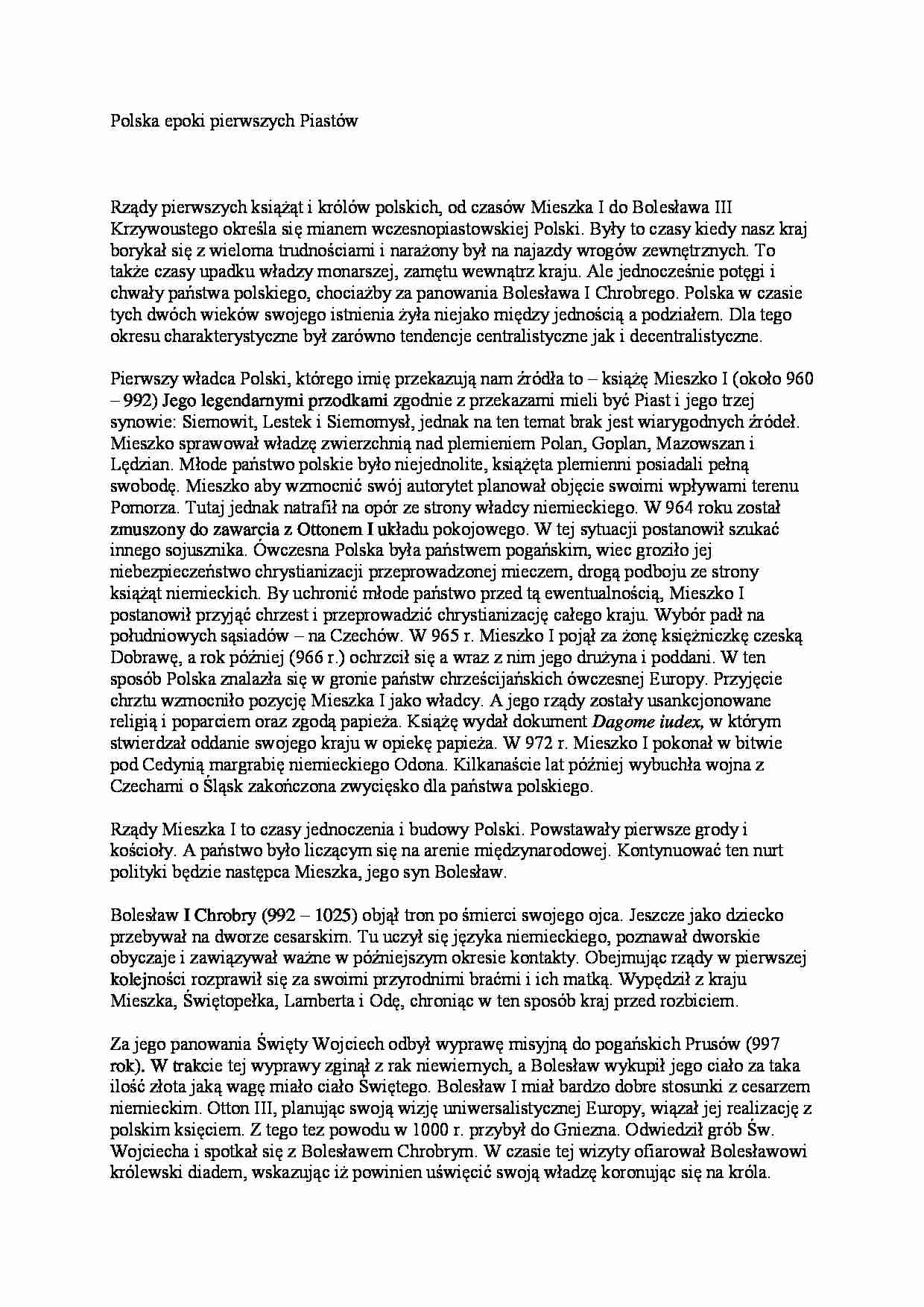 Polska epoki pierwszych Piastów-opracowanie - strona 1