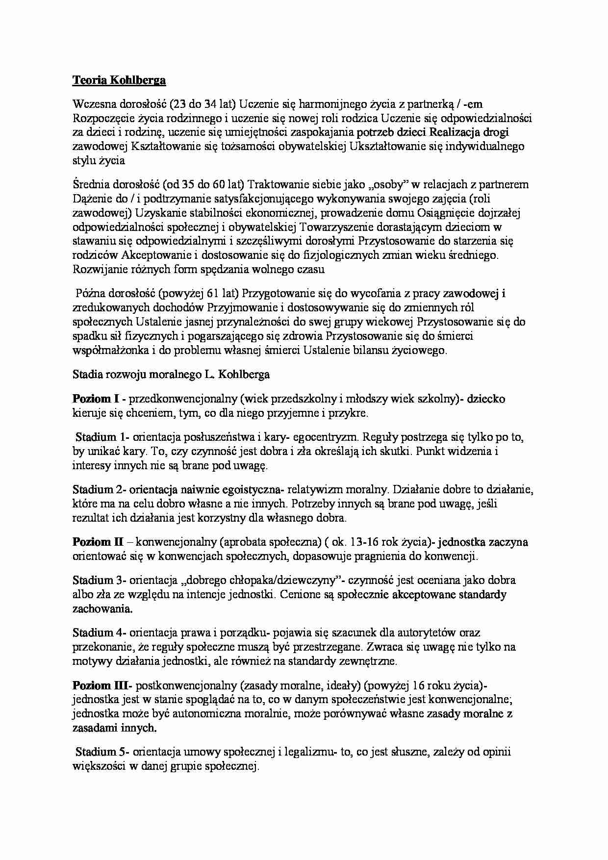 Teoria Kohlberga-opracowanie - strona 1