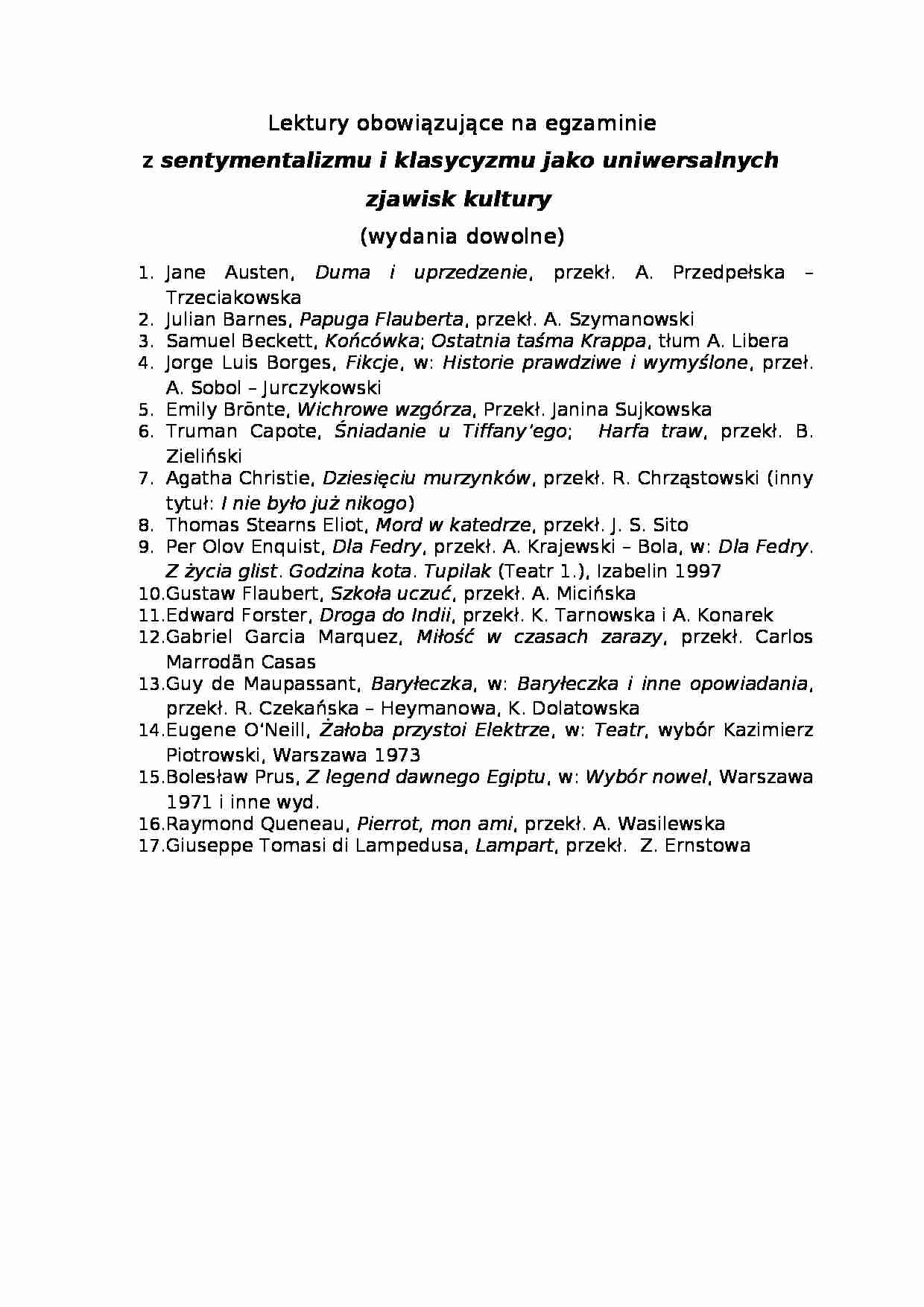 Senymentalizm i klasycyzm-lektury egzaminacyjne - strona 1