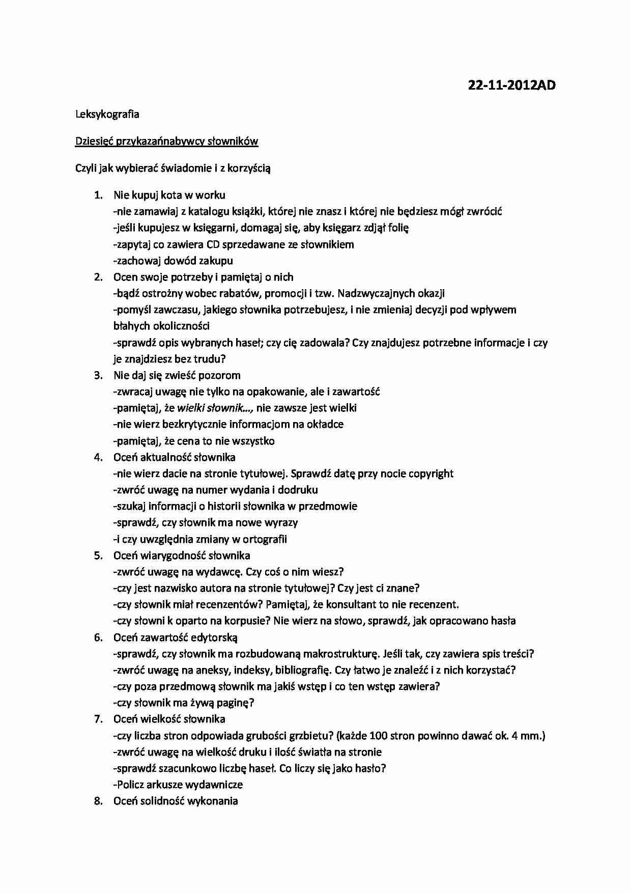 10 przykazań nabywcy słowników - strona 1