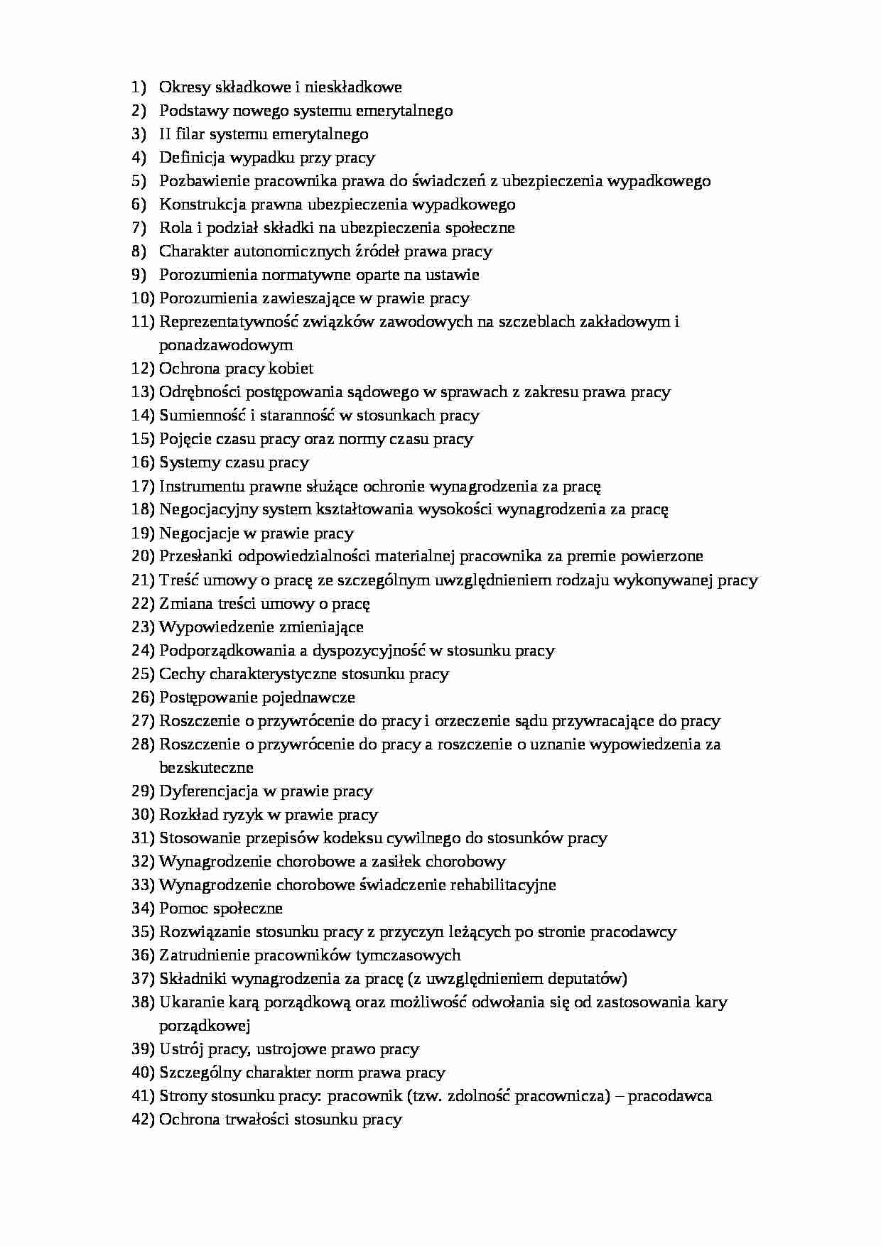 Prawo pracy - pytania - strona 1
