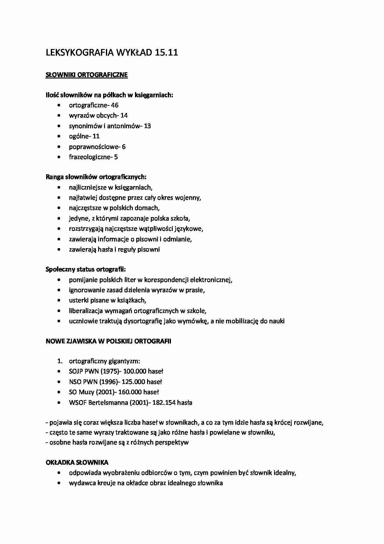 Rodzaje słowników - notatki z wykładu - strona 1