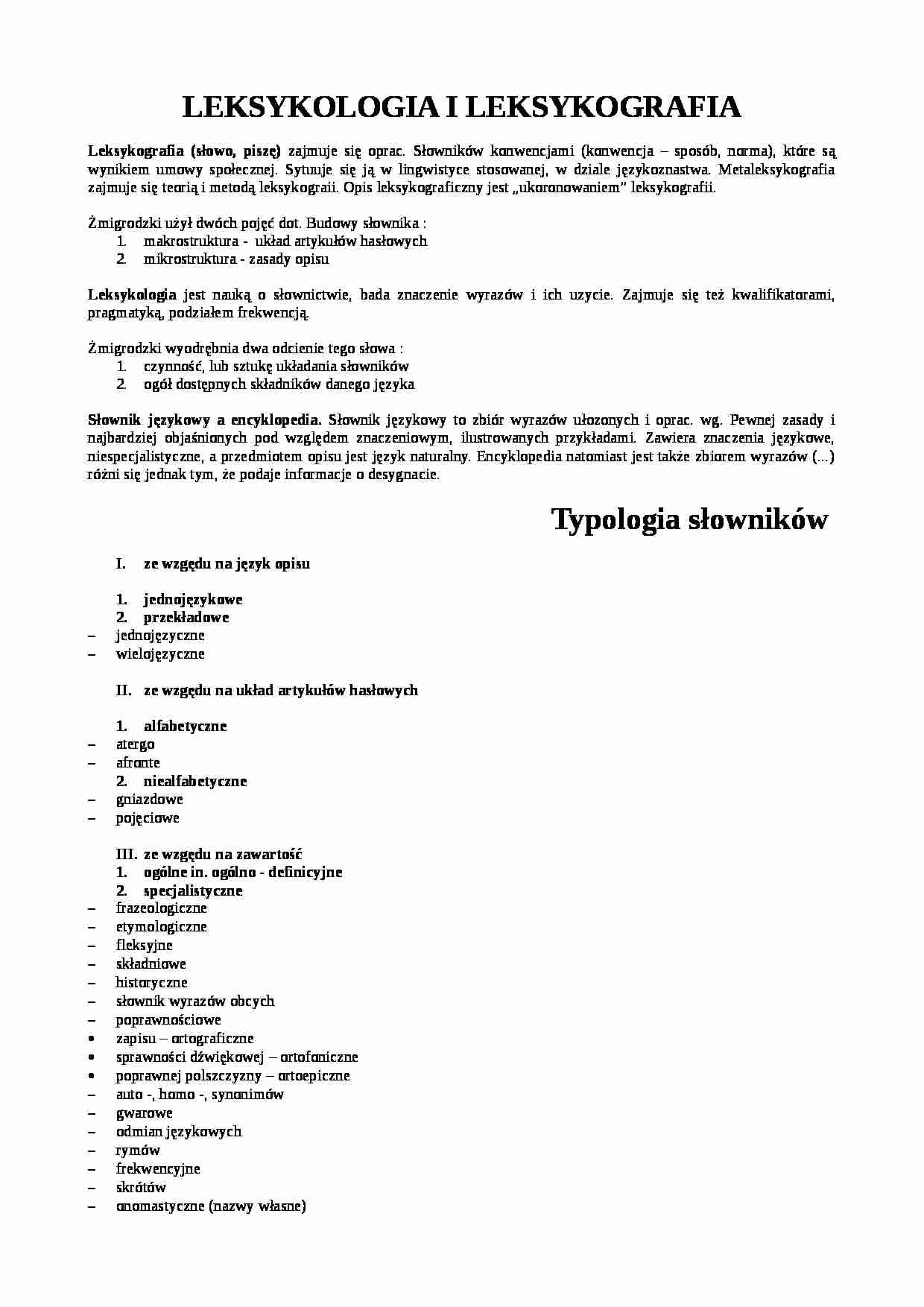 Leksykologia i leksykografia - notatki - strona 1