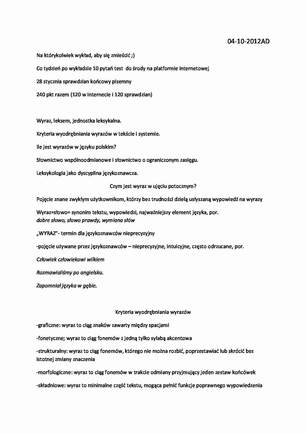 Wstęp - notatki z wykładu 1 - strona 1