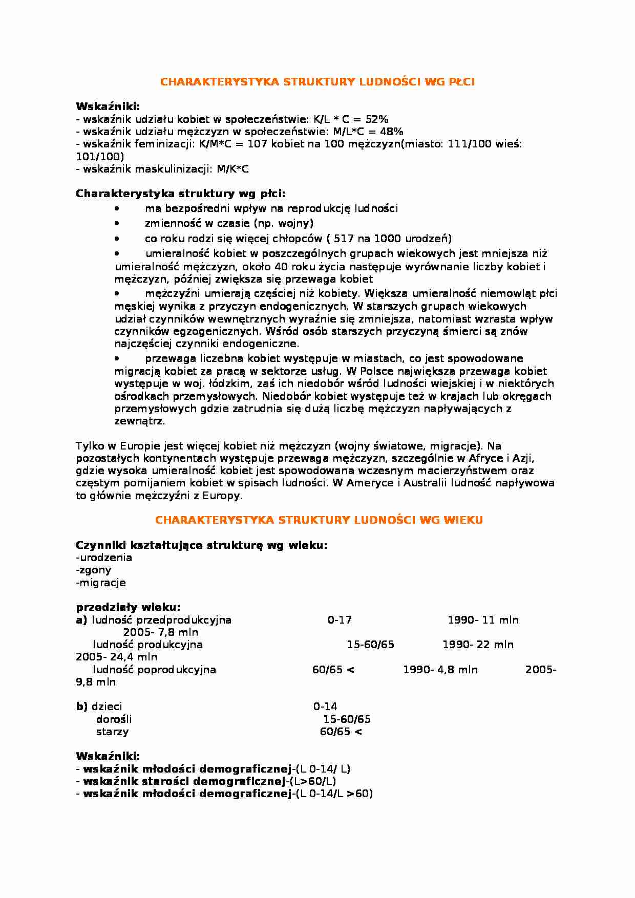 Wykład - charakterystyka struktury ludności według płci i weku - strona 1