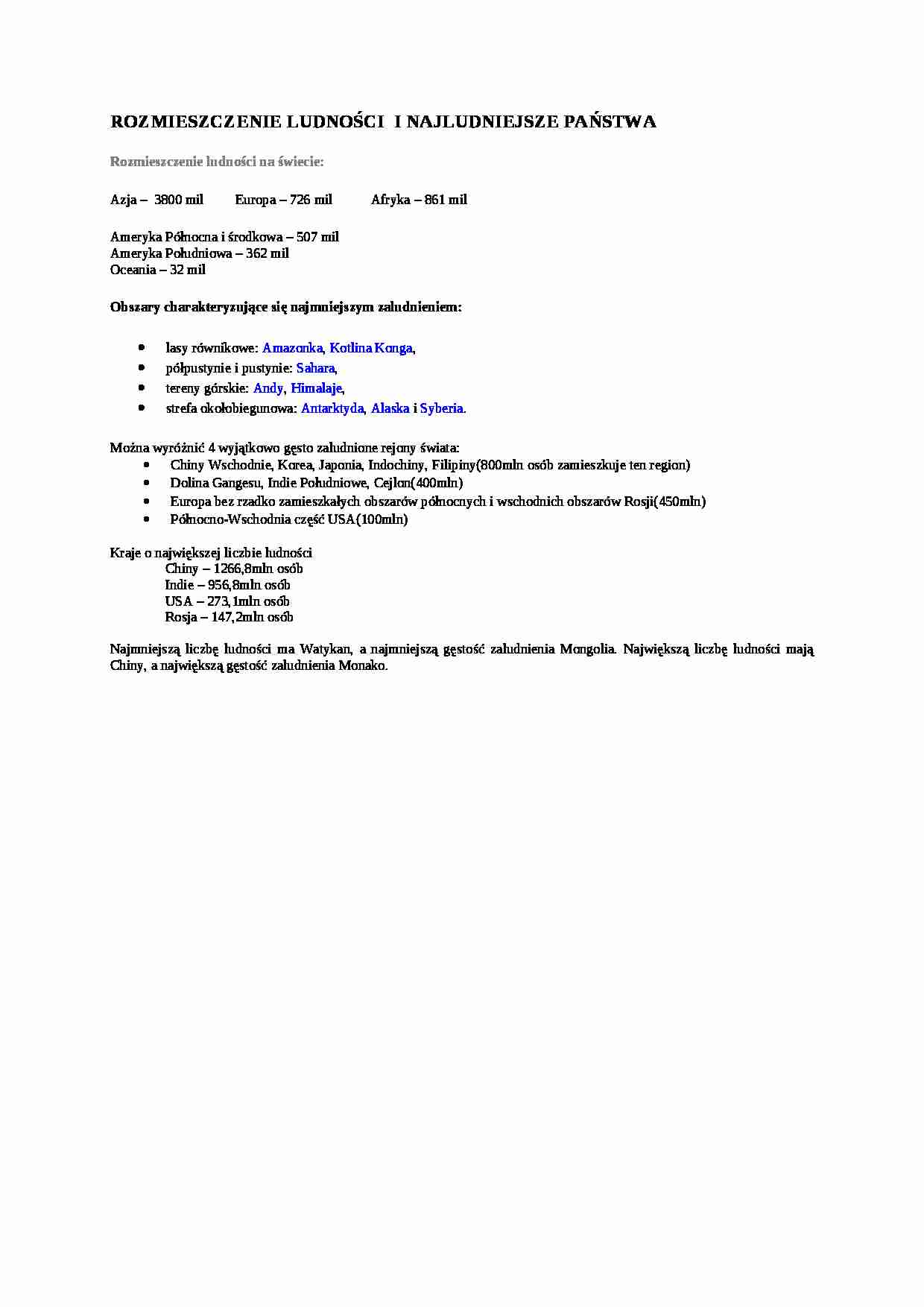 Wykład - rozmieszczenie ludności i najludniejsze państwa świata - strona 1