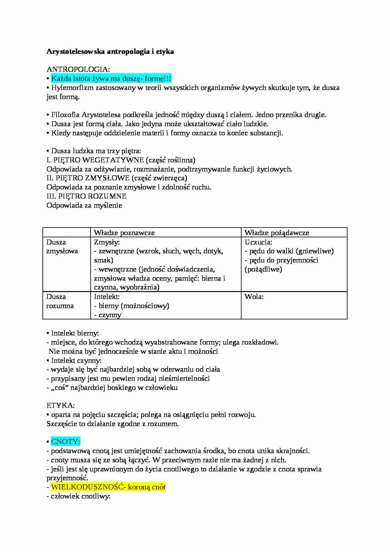 Wykład - Arystotelesowska antropologia i etyka - strona 1