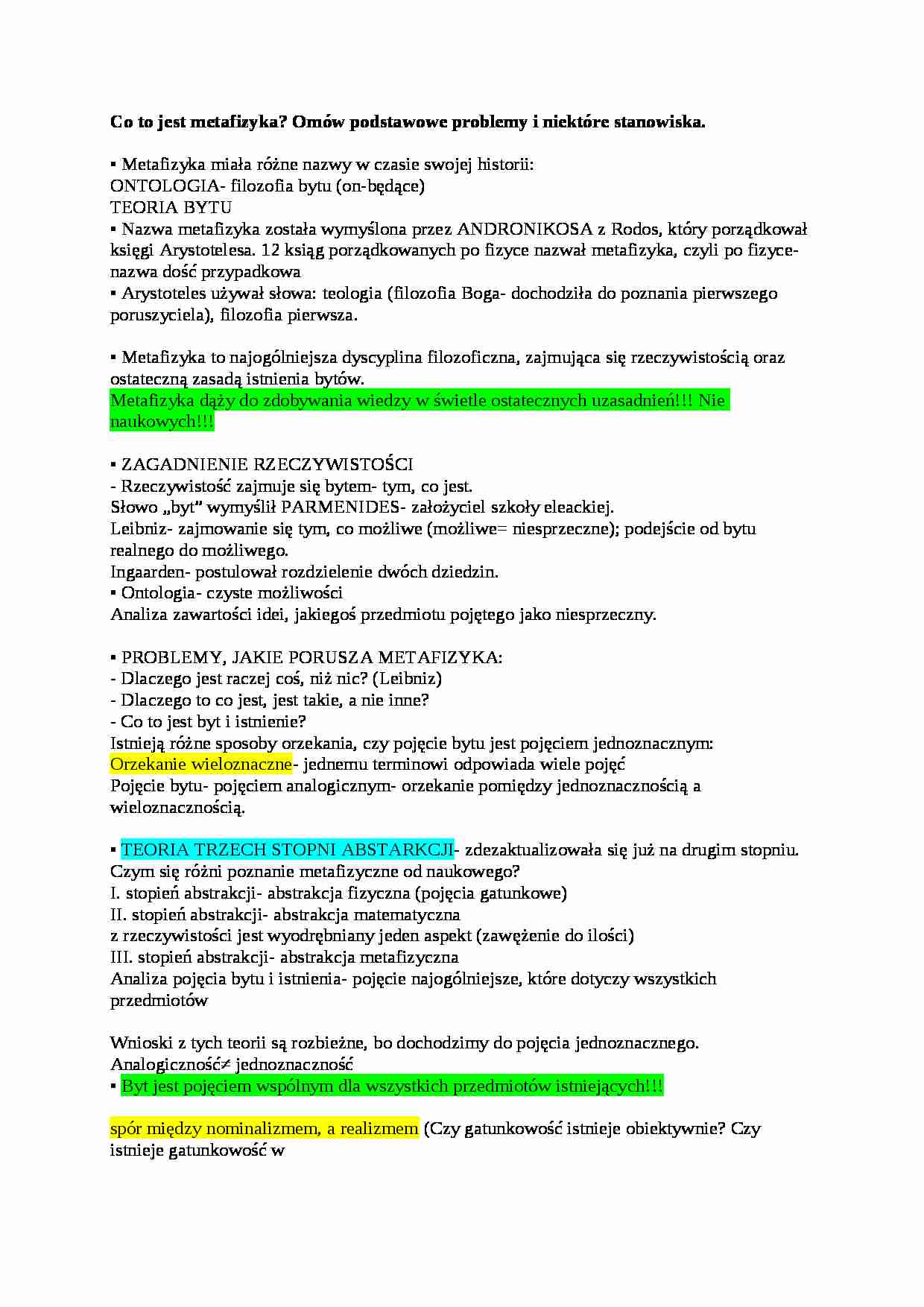 Wykład - definicja metafizyki - strona 1