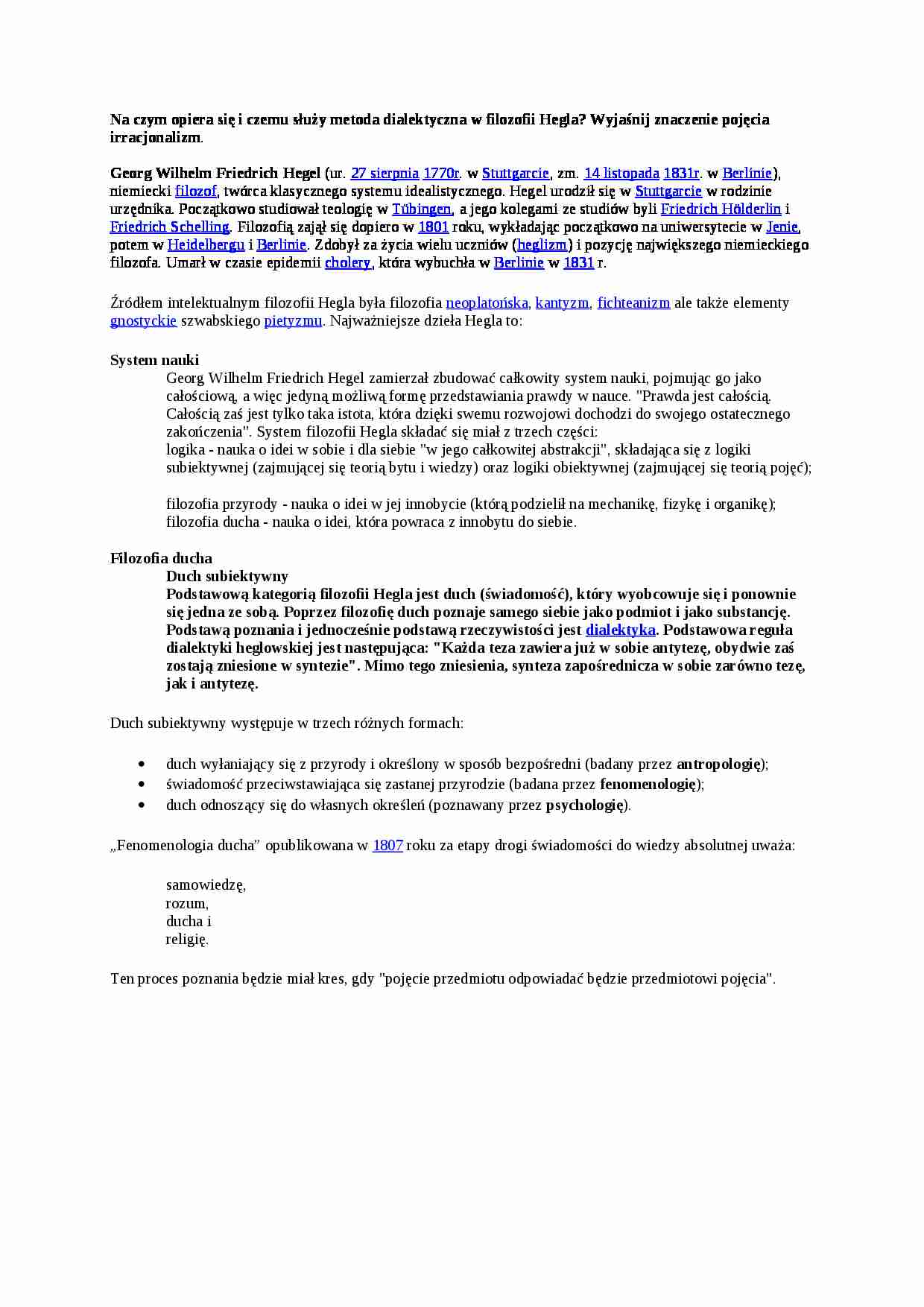 Wykład - metoda dialektyczna w filozofii Hegla - strona 1