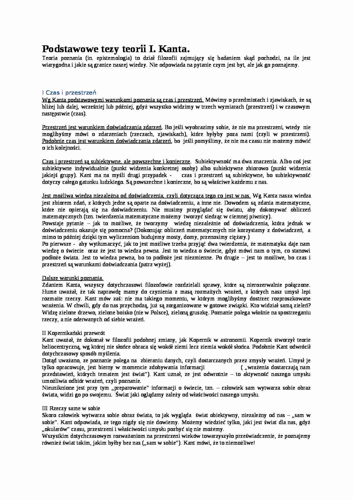 Wykład - Podstawowe tezy teorii Kanta - strona 1
