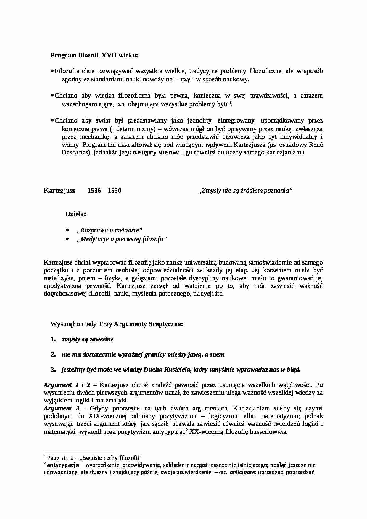 Wykład - Program filozofii XVII wieku - strona 1