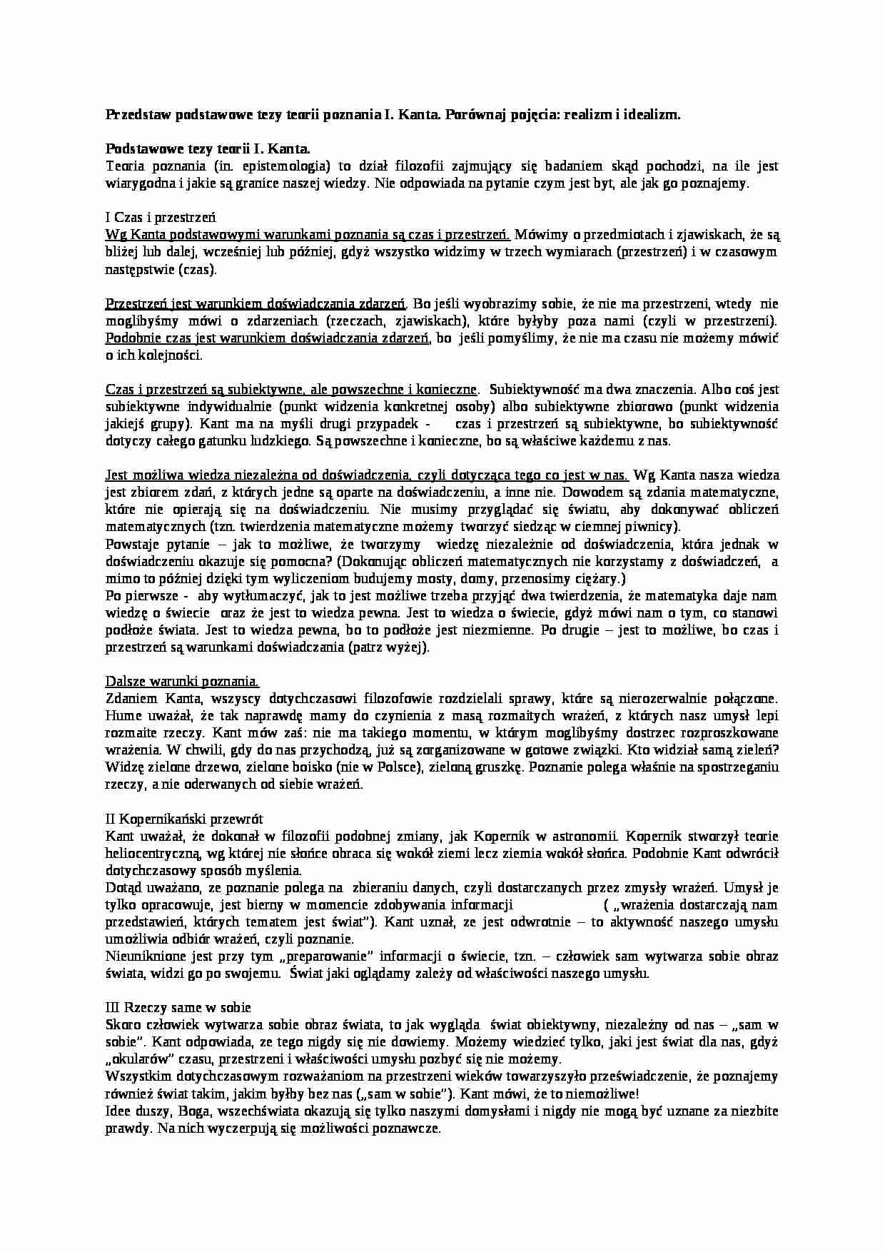 Wykład - podstawowe tezy teorii poznania - strona 1