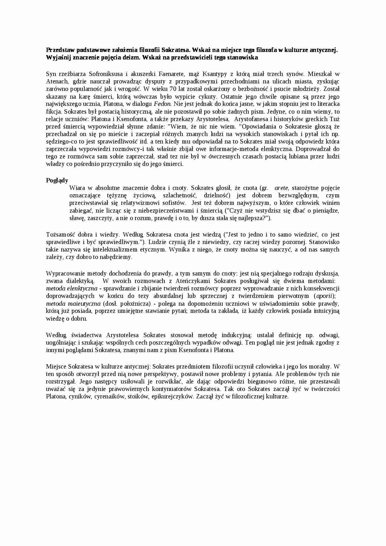 Wykład - podstawowe założenia filozofii Sokratesa - strona 1