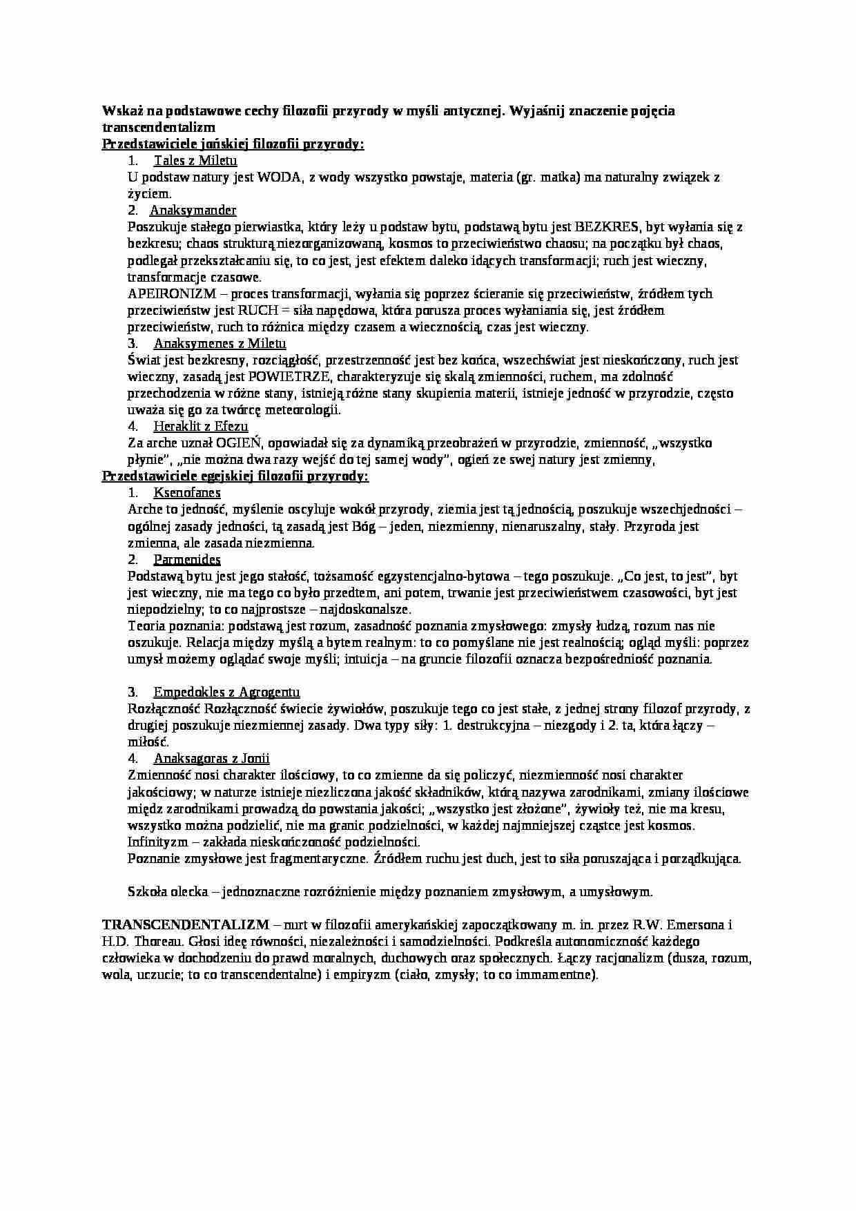 Wykład - podstawowe cechy filozofii przyrody w myśli antycznej - strona 1