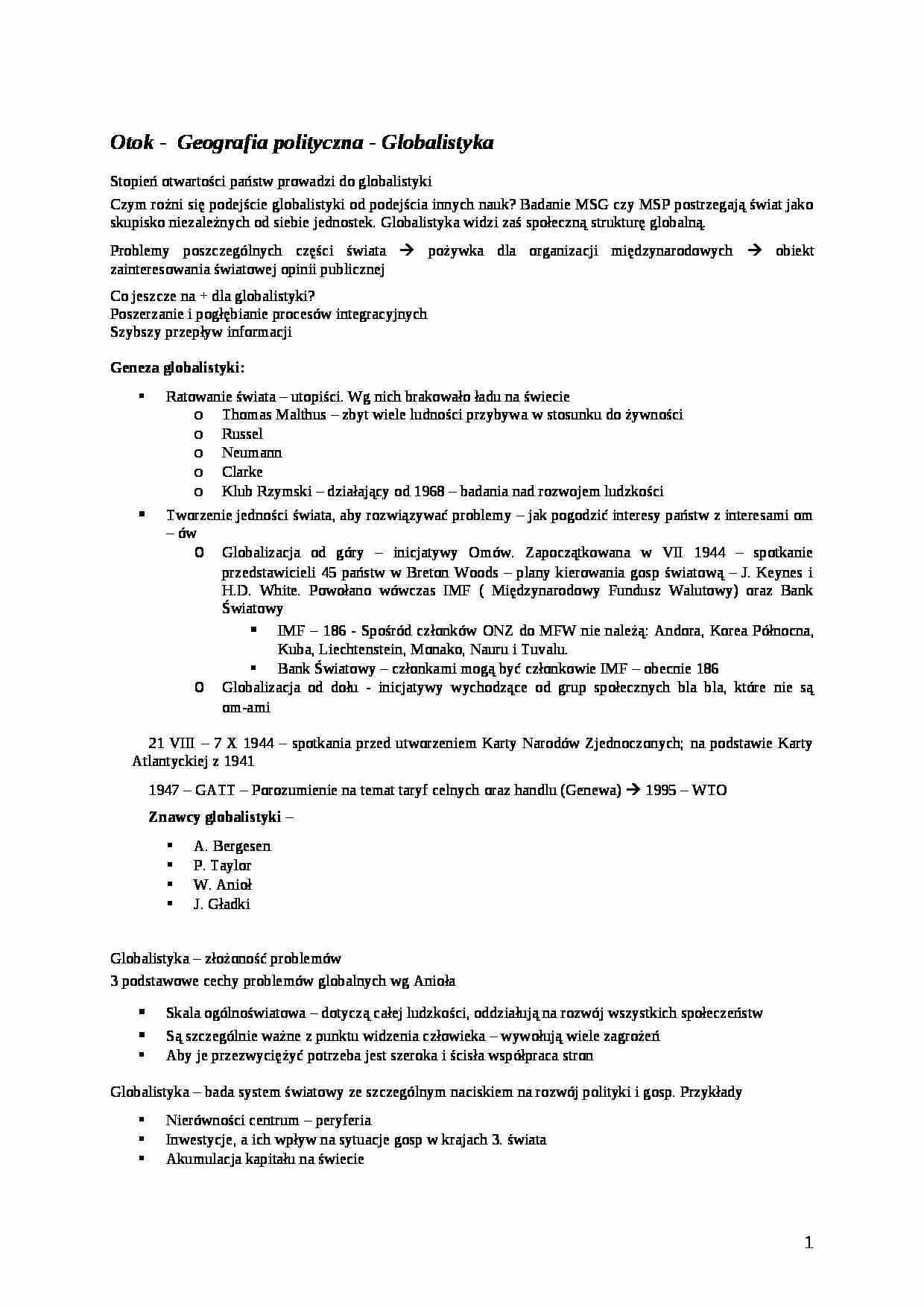 Wykład - globalistyka - strona 1