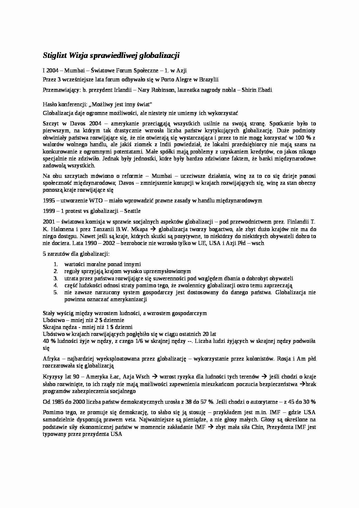 Wykład - wizja sprawiedliwej globalizacji - strona 1
