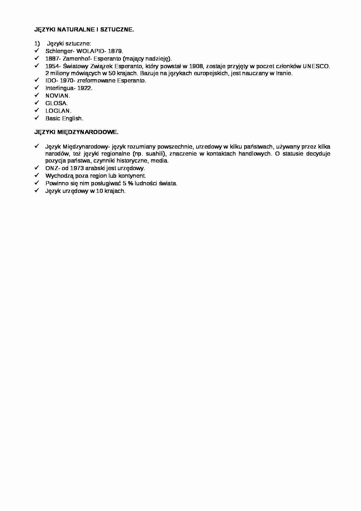 Wykład - języki naturalne, sztuczne i międzynarodowe - strona 1