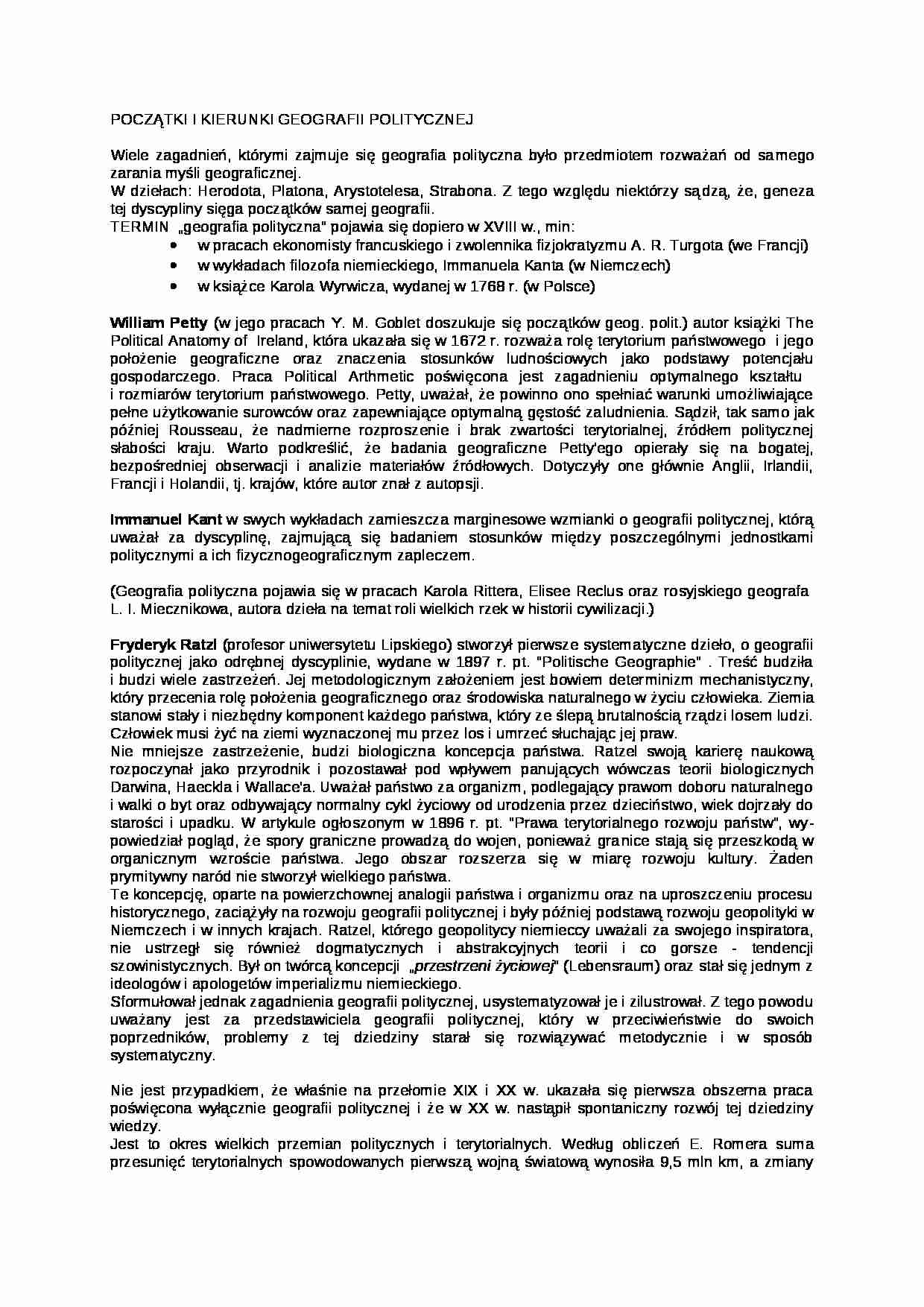 Wykład - Początki i kierunki geografii politycznej - strona 1