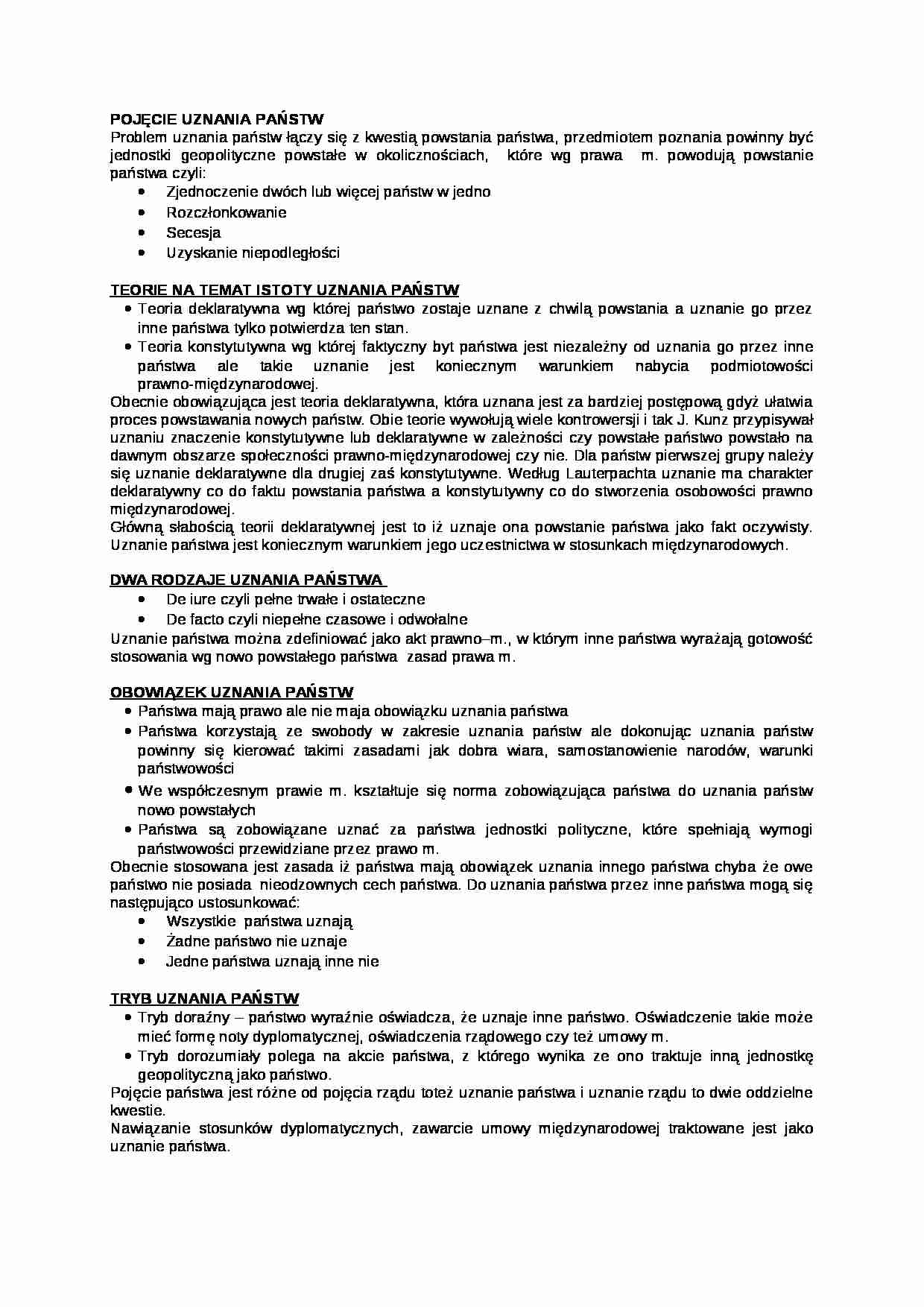 Wykład - pojęcie uznania państwa - strona 1