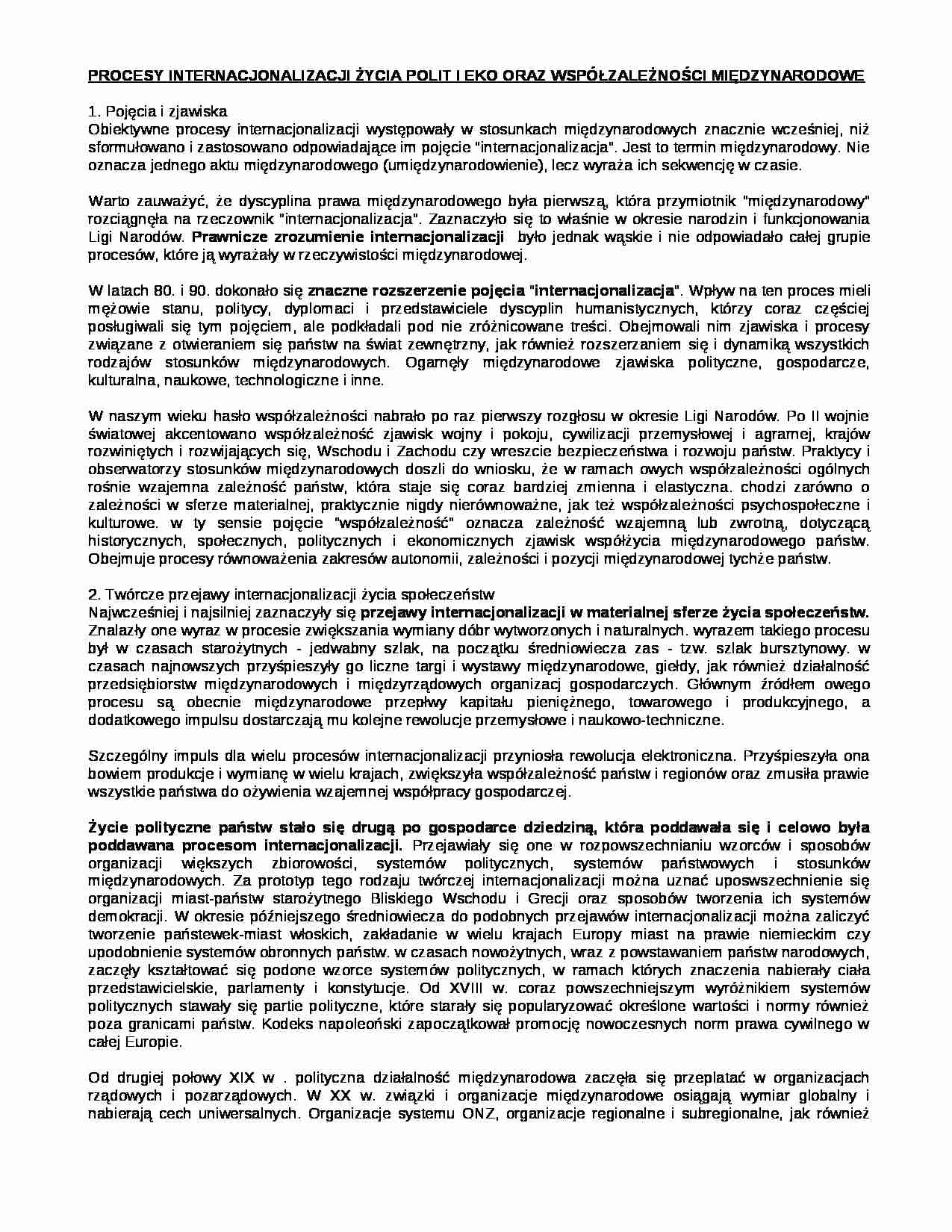 Wykład - procesy internacjonalizacji życia polityki - strona 1