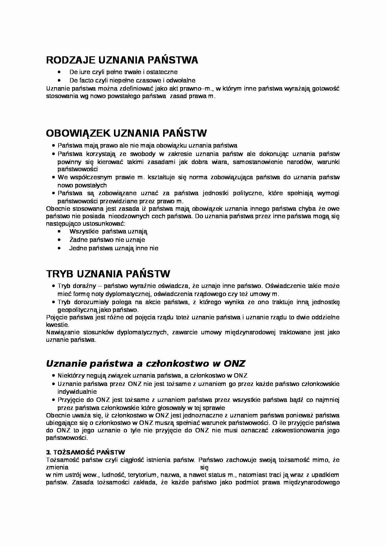 Wykład - rodzaje uznania państwa - strona 1