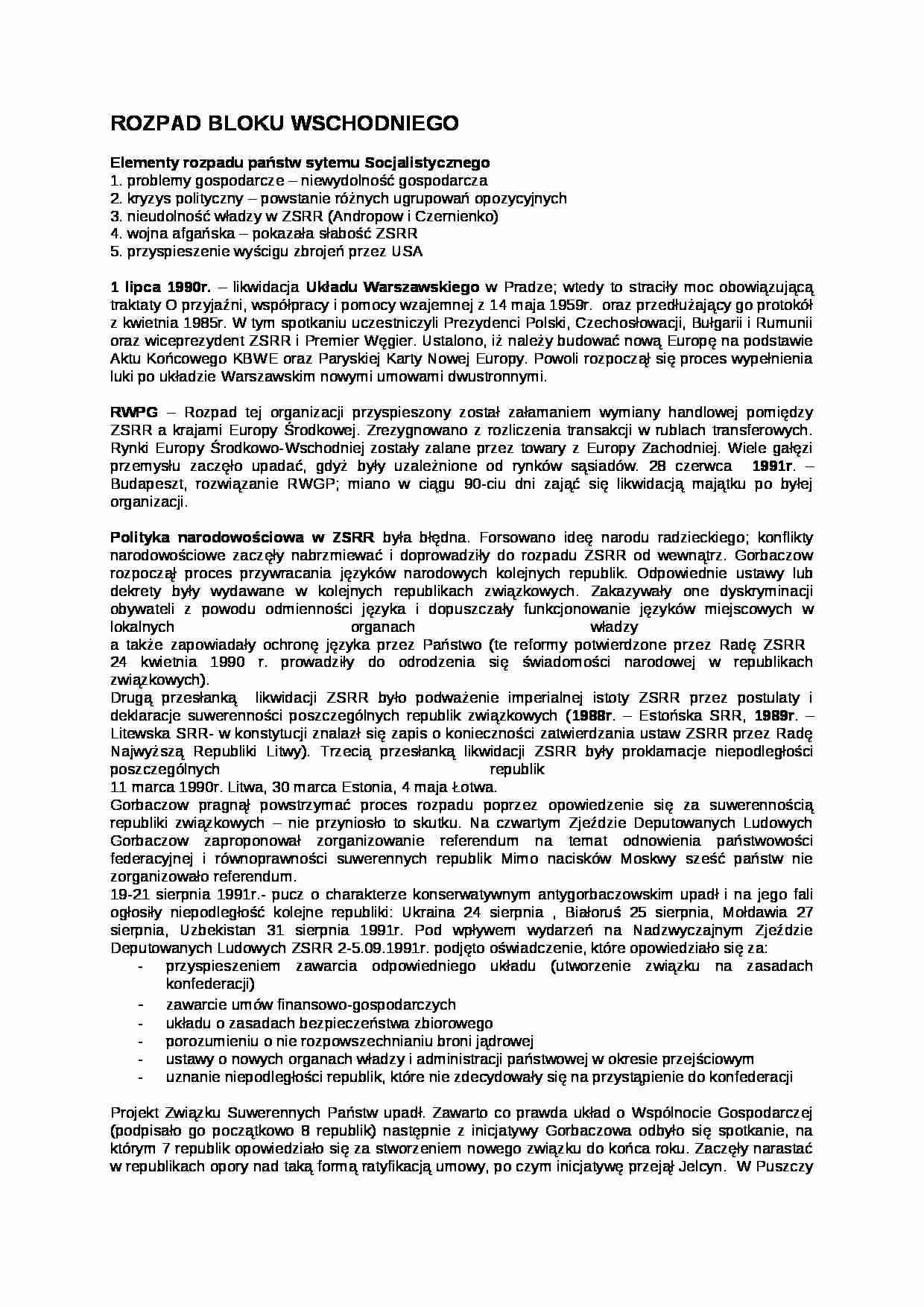 Wykład - rozpad bloku wschodniego - strona 1