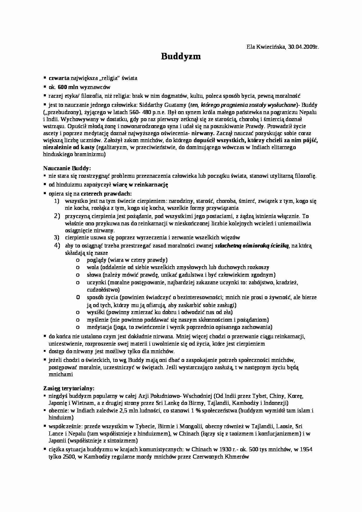 Referat - Buddyzm - strona 1