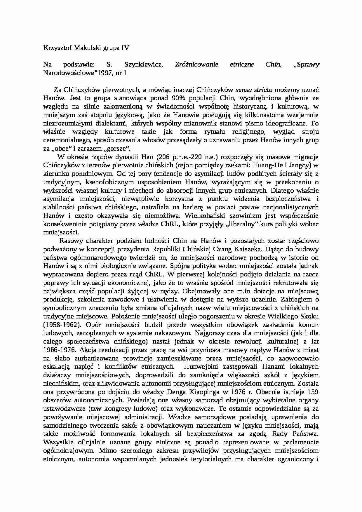 Referat - Zróżnicowanie etniczne Chin - strona 1