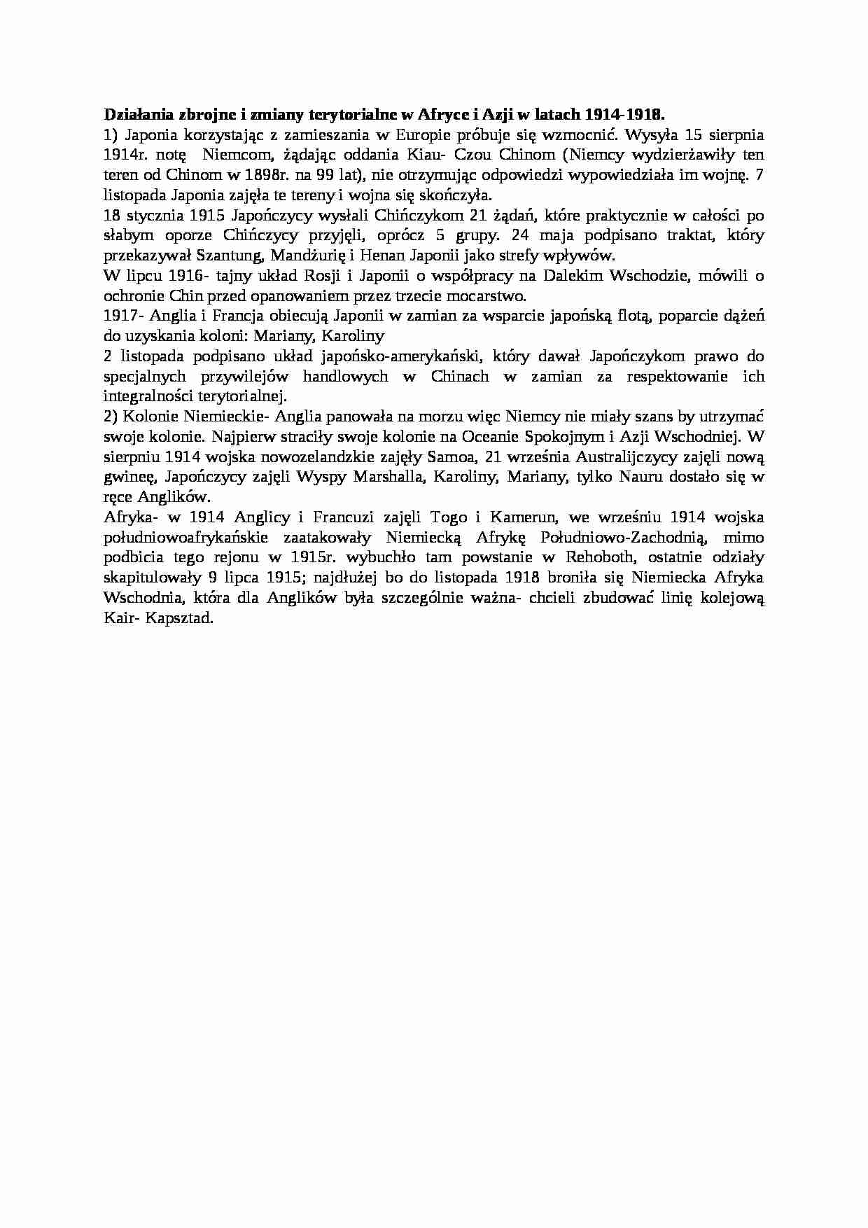 Wykład - Działania zbrojne i zmiany terytorialne w Afryce i Azji w latach 1914-1918 - strona 1