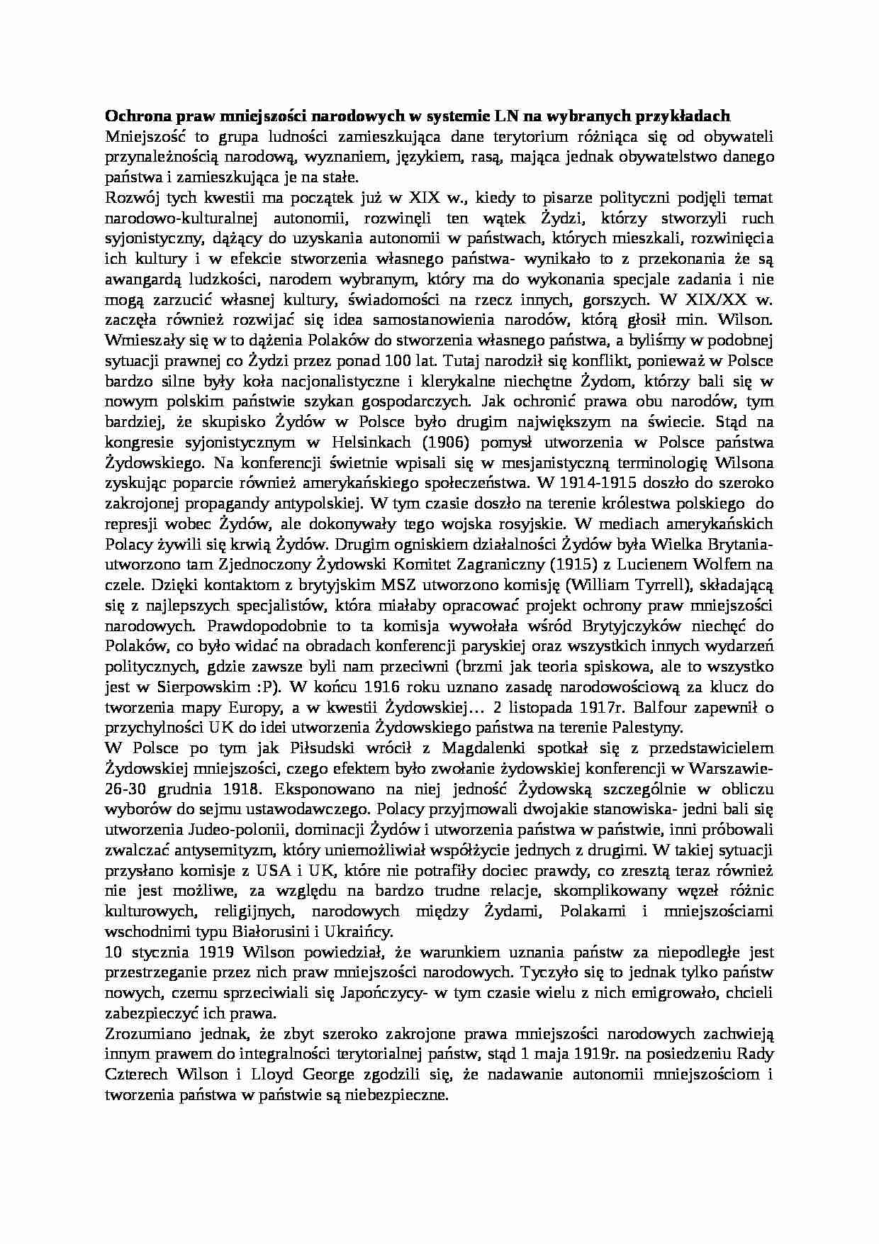 Wykład - Ochrona praw mniejszości narodowych w systemie LN - strona 1