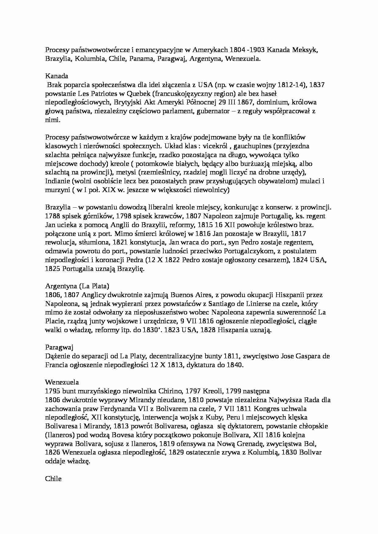 Wykład - Procesy państwowotwórcze i emancypacyjne w Amerykach 1804 - strona 1