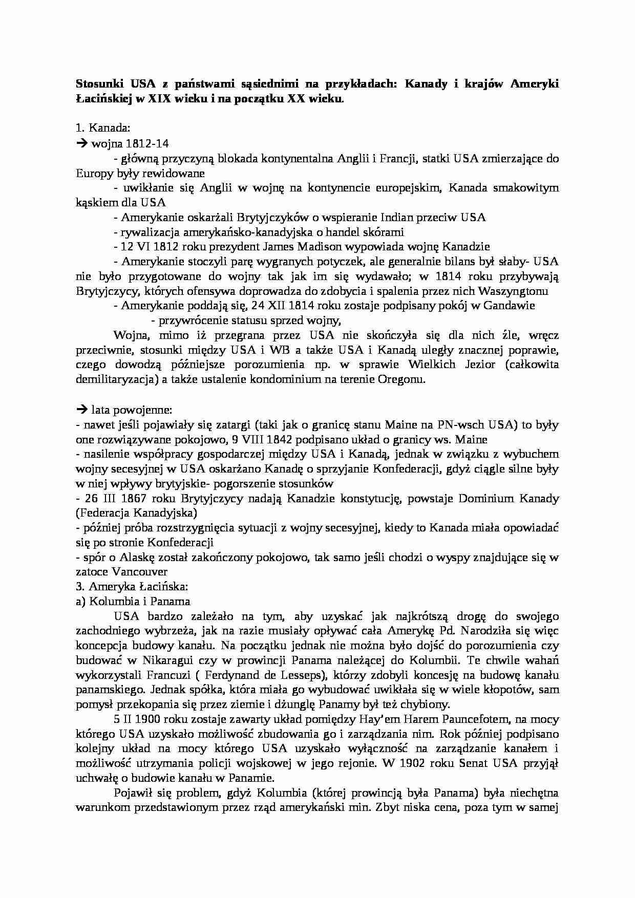 Wykład - Stosunki USA z państwami sąsiednimi - strona 1