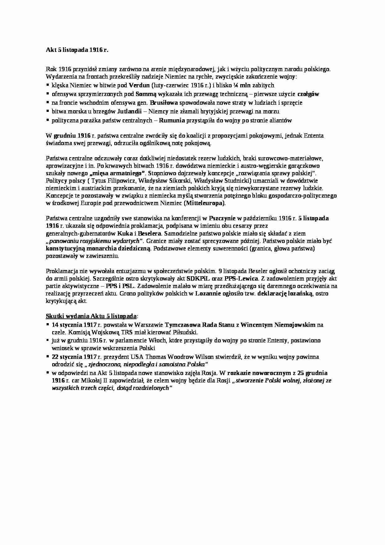 Wykład - Akt 5 listopada 1916 r - strona 1