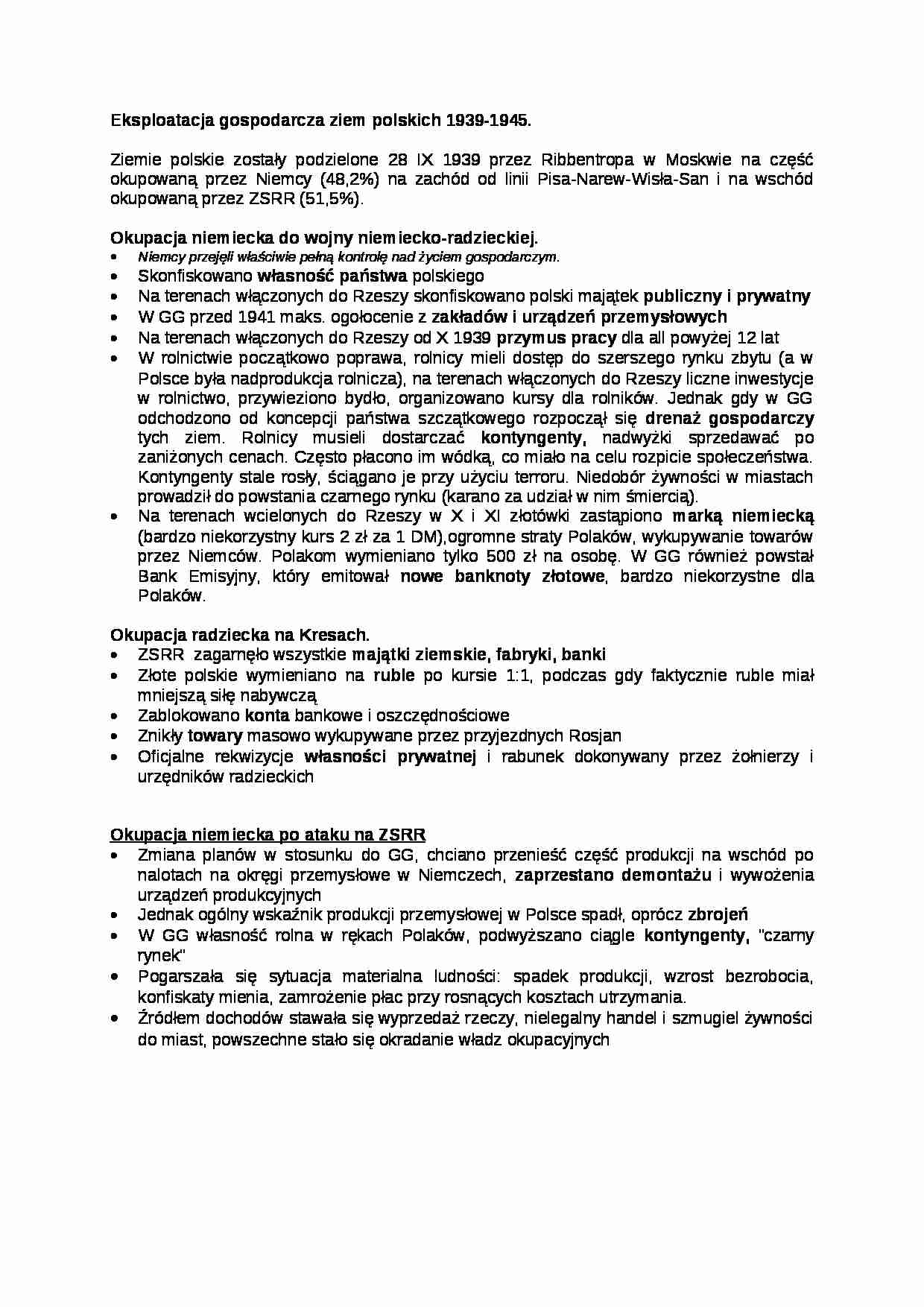 Wykład - Eksploatacja gospodarcza ziem polskich 1939 - strona 1