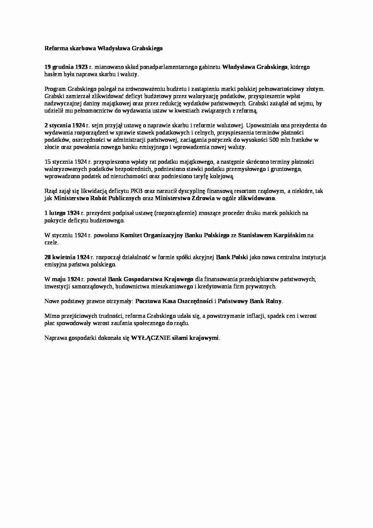 Wykład - Reforma skarbowa Władysława Grabskiego - strona 1