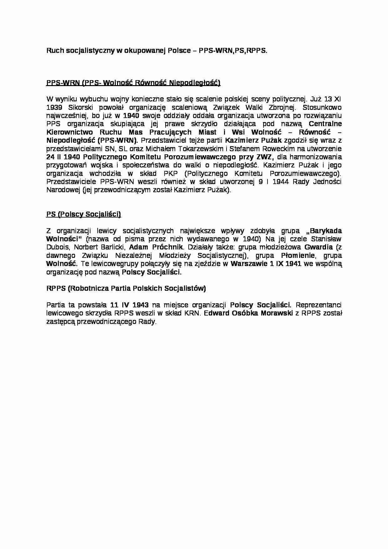 Wykład - Ruch socjalistyczny w okupowanej Polsce - strona 1