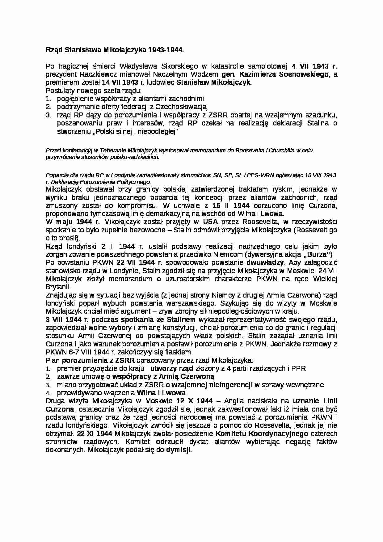 Wykład - Rząd Stanisława Mikołajczyka 1943 rok - strona 1