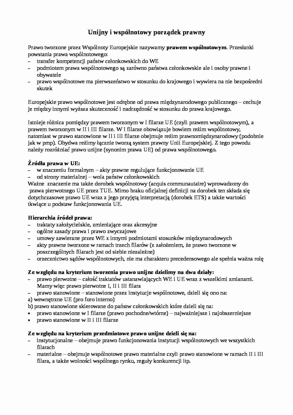 Wykład -  unijny i wspólnotowy porządek prawny - strona 1