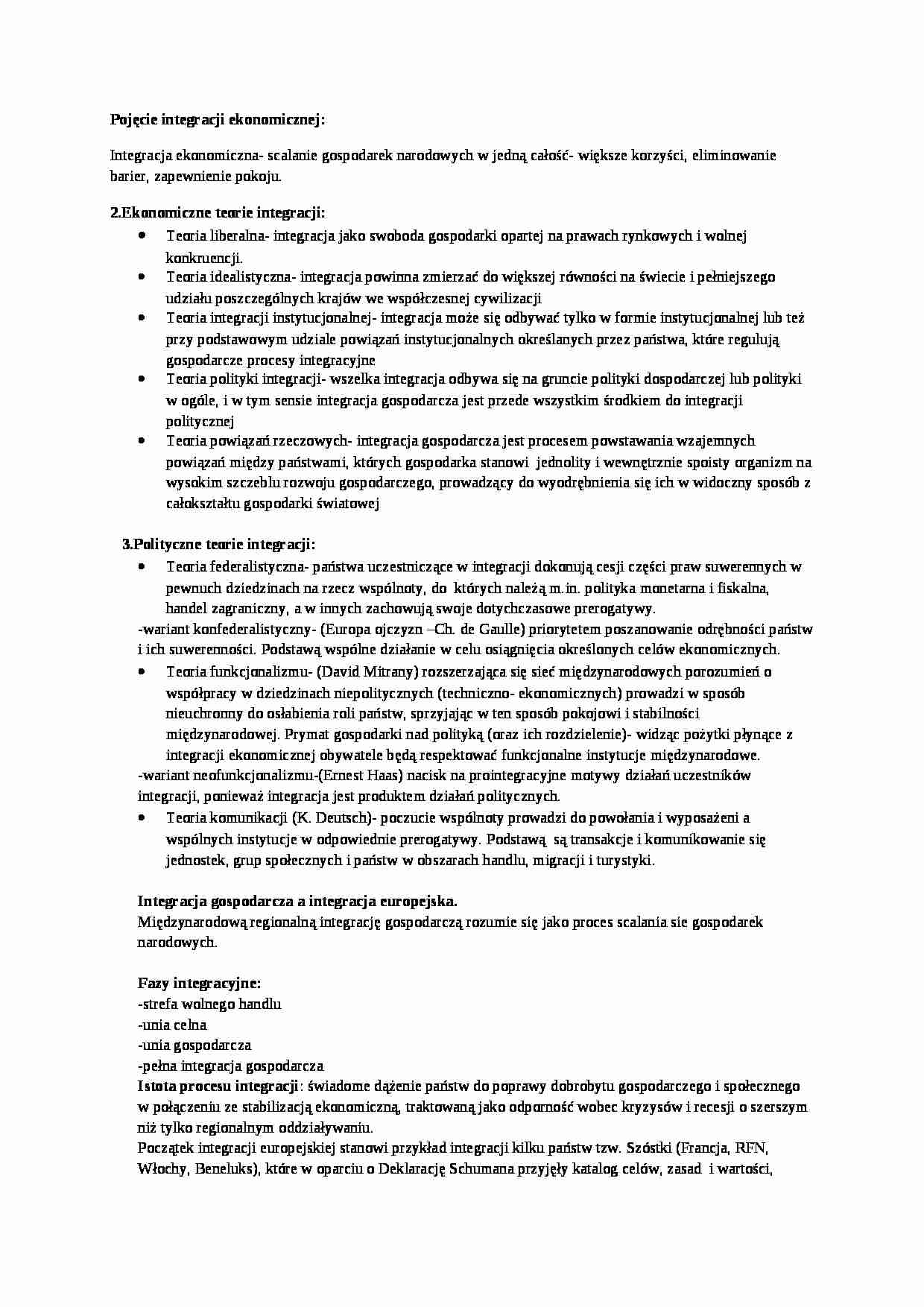 Wykład - Pojęcie integracji ekonomicznej - strona 1