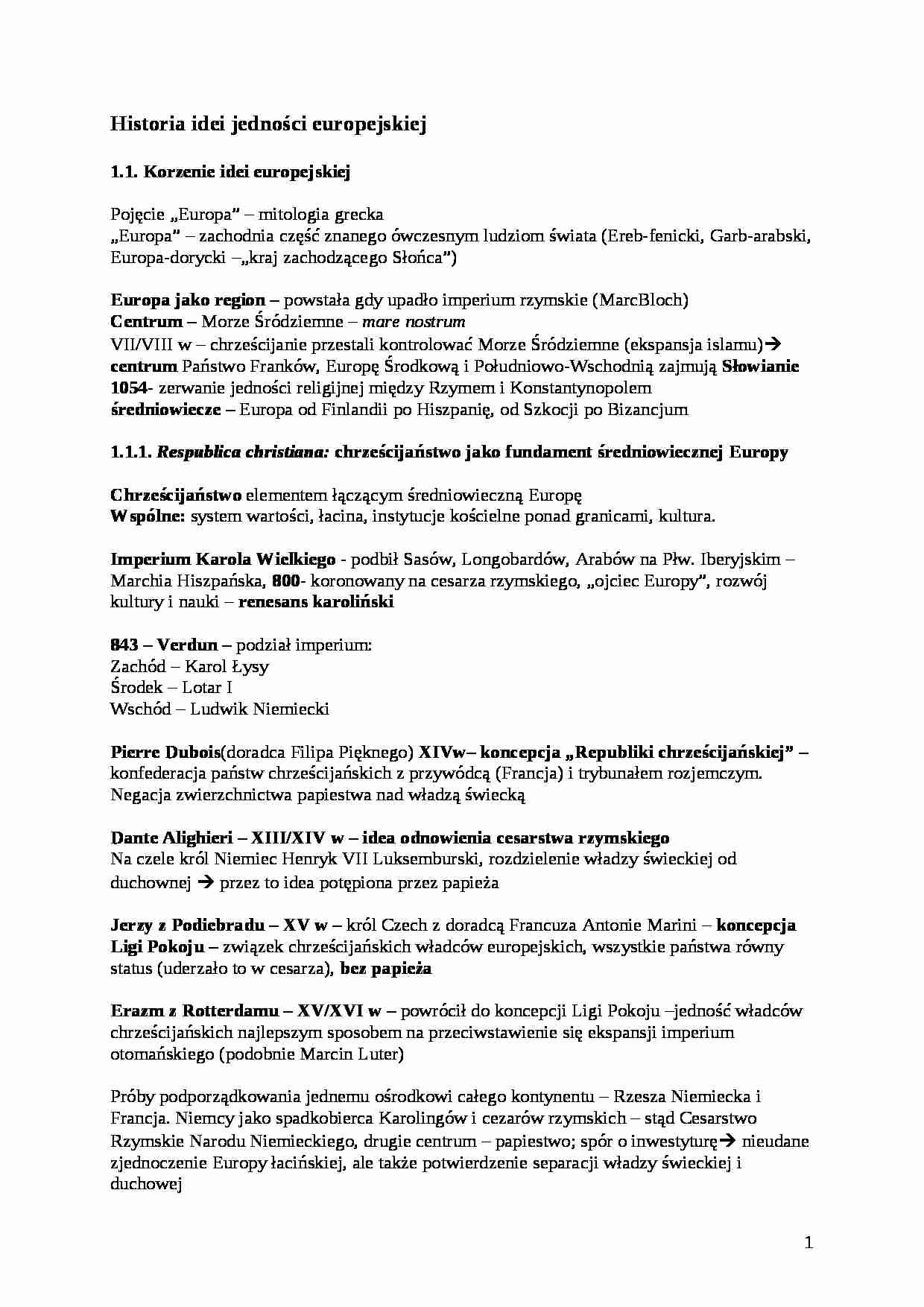 Wykład - Historia idei jedności europejskiej - strona 1