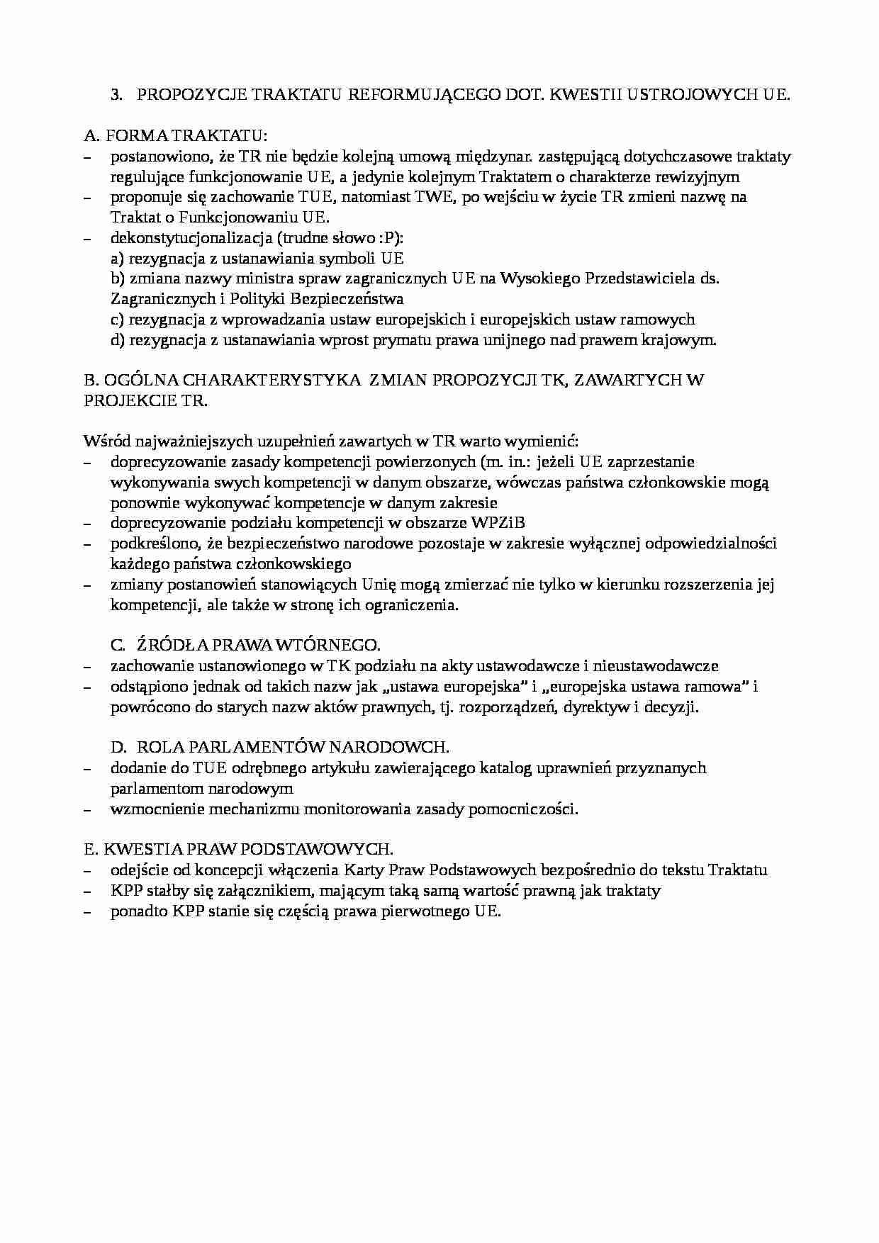 Wykład - Propozycje traktatu reformującego kwestie ustrojowe UE - strona 1