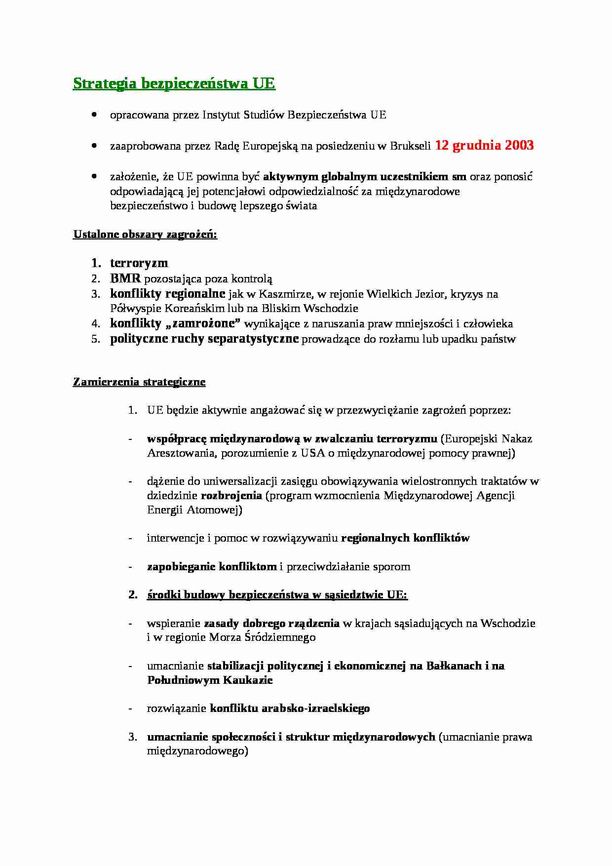 Wykład - Strategia bezpieczeństwa UE - strona 1