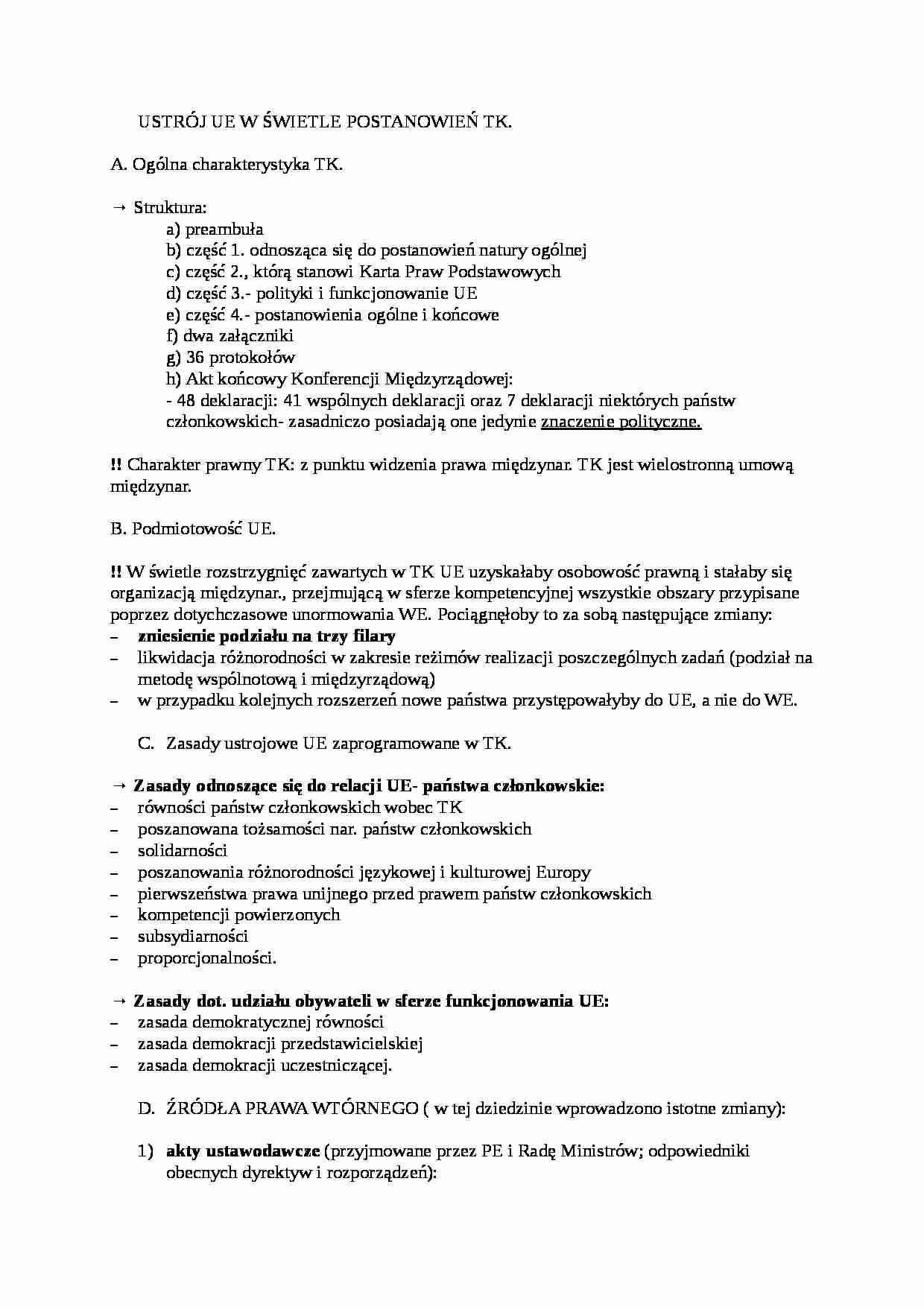 Wykład - ustrój w świetle postanowień UE - strona 1