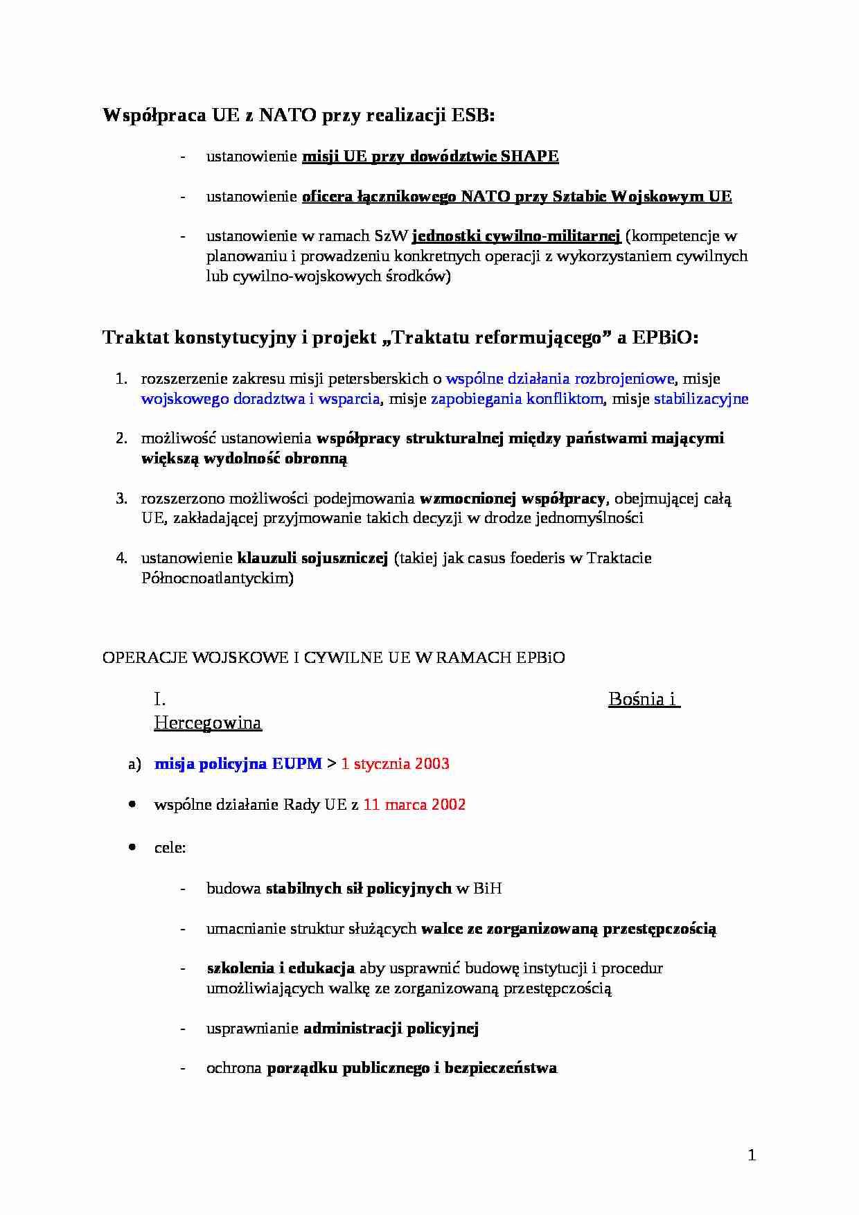 Wykład - Współpraca UE z NATO przy realizacji ESB - strona 1