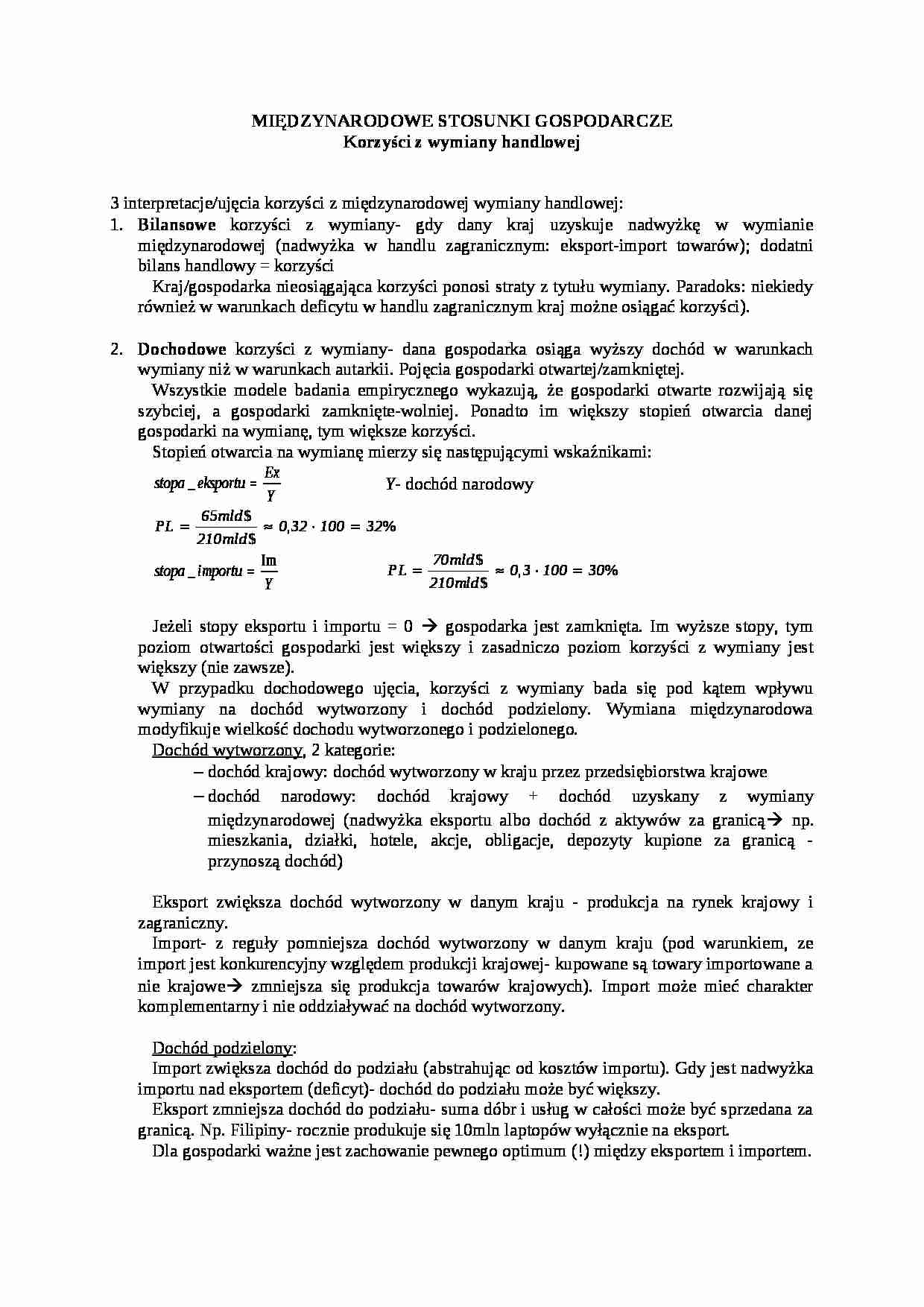 Wykład - korzyści z wymiany handlowej - strona 1
