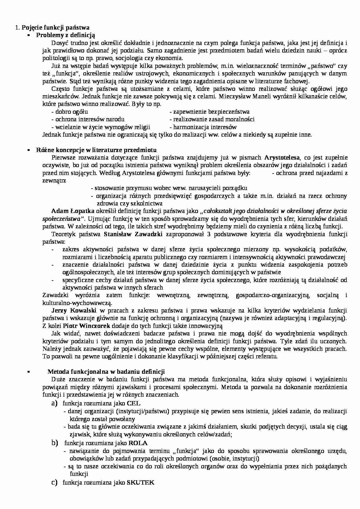  Funkcje państwa - Państwo opiekuńcze - strona 1