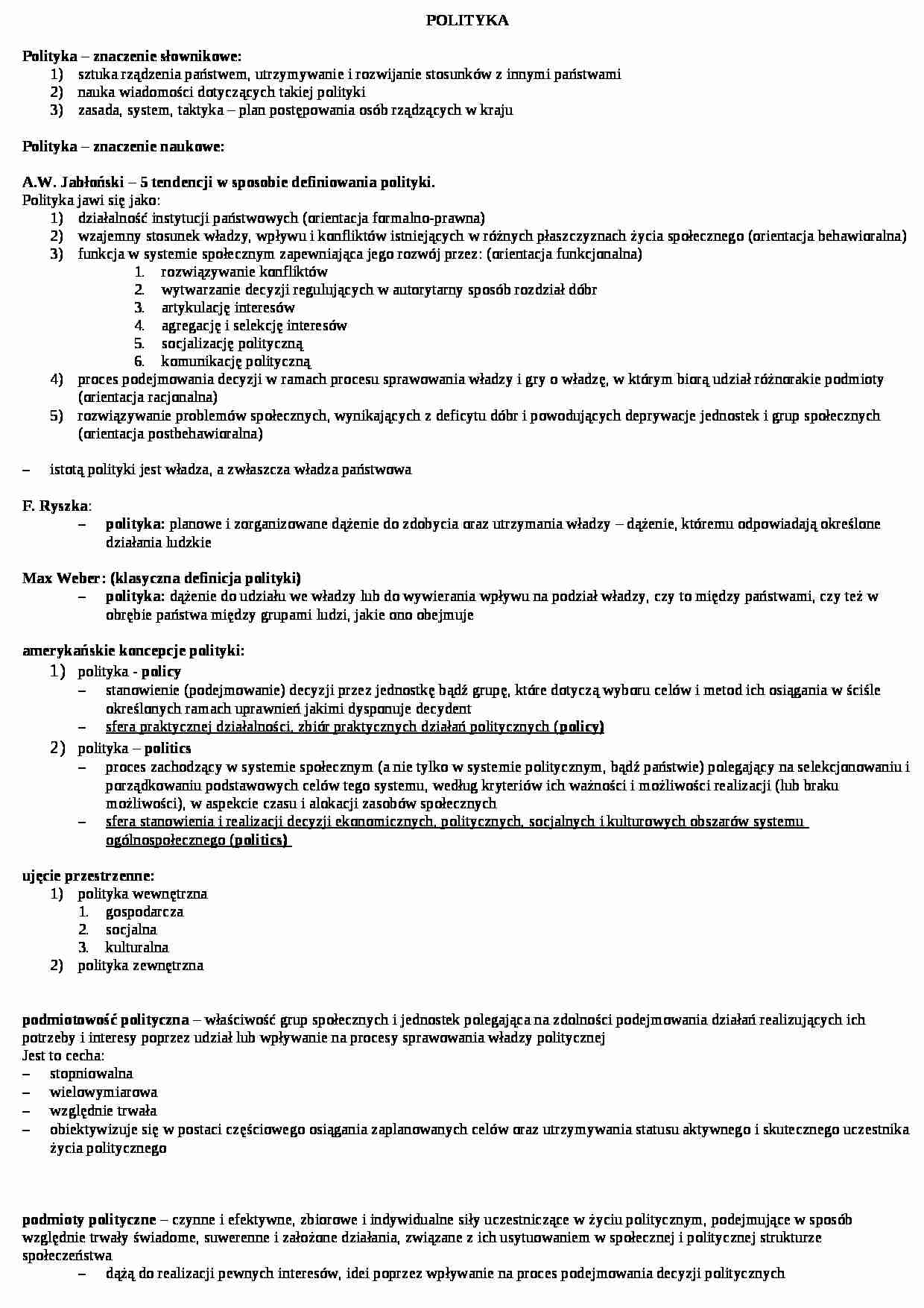 Wykład - znaczenie polityki - strona 1