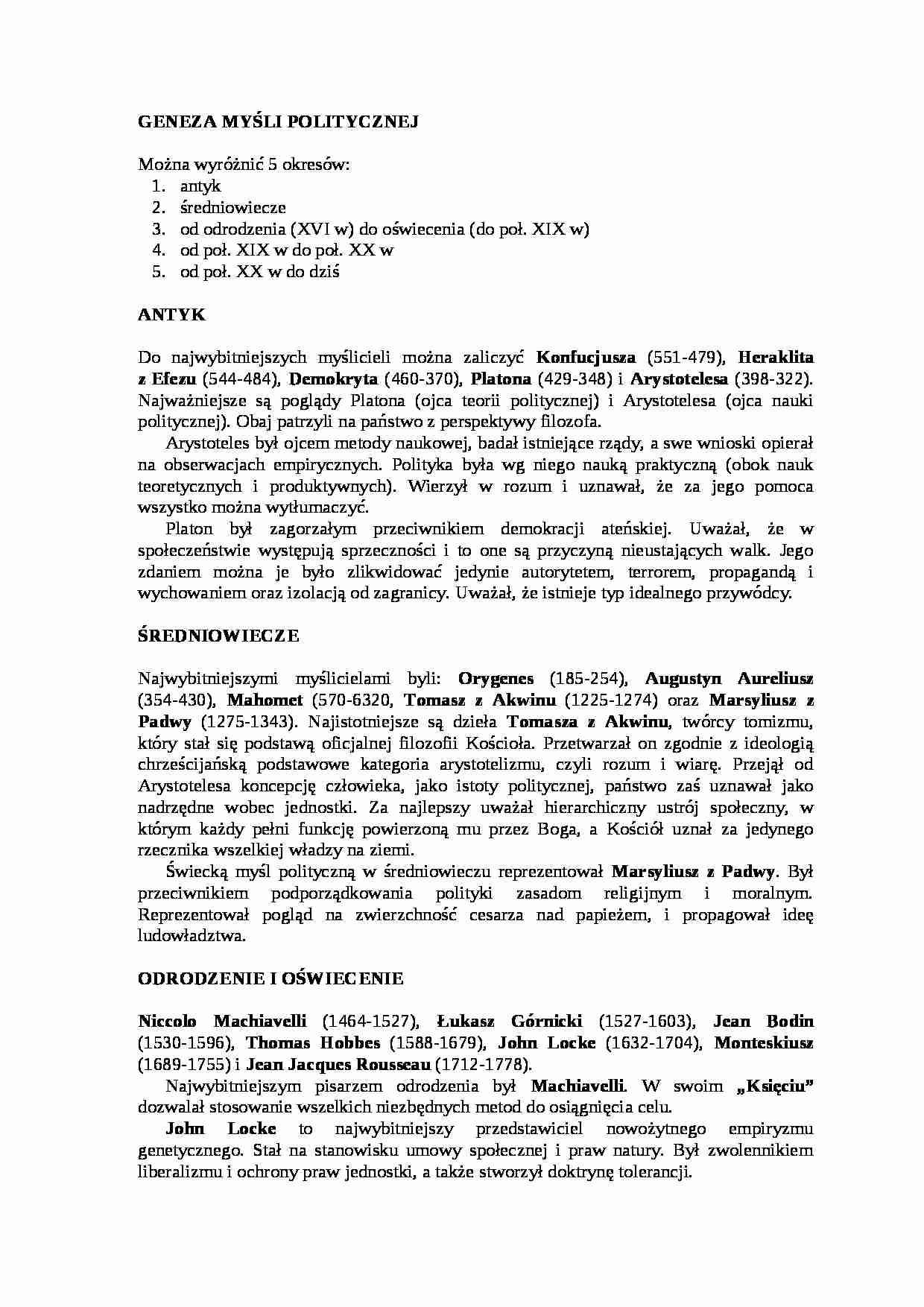 Wykład - geneza myśli politycznej - strona 1