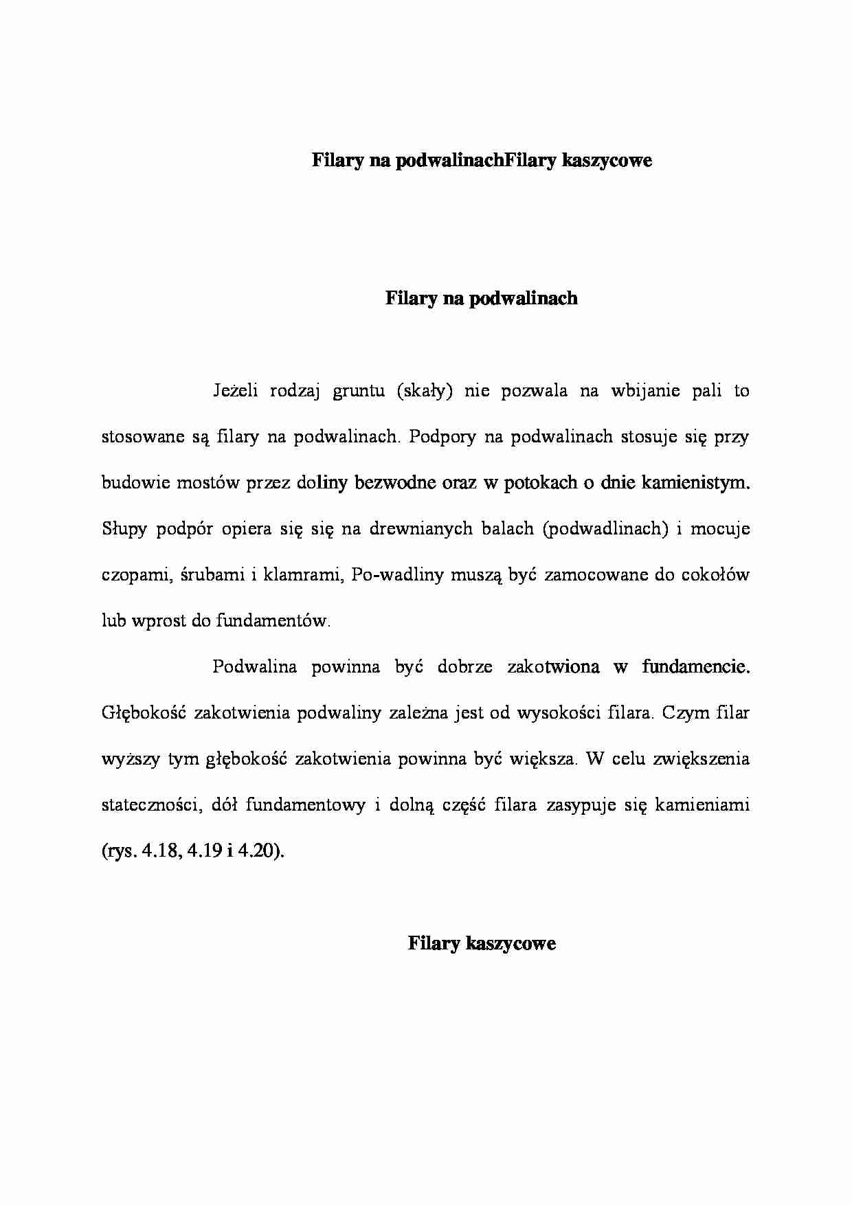 Filary na podwalinach, Filary kaszycowe - wykład - strona 1